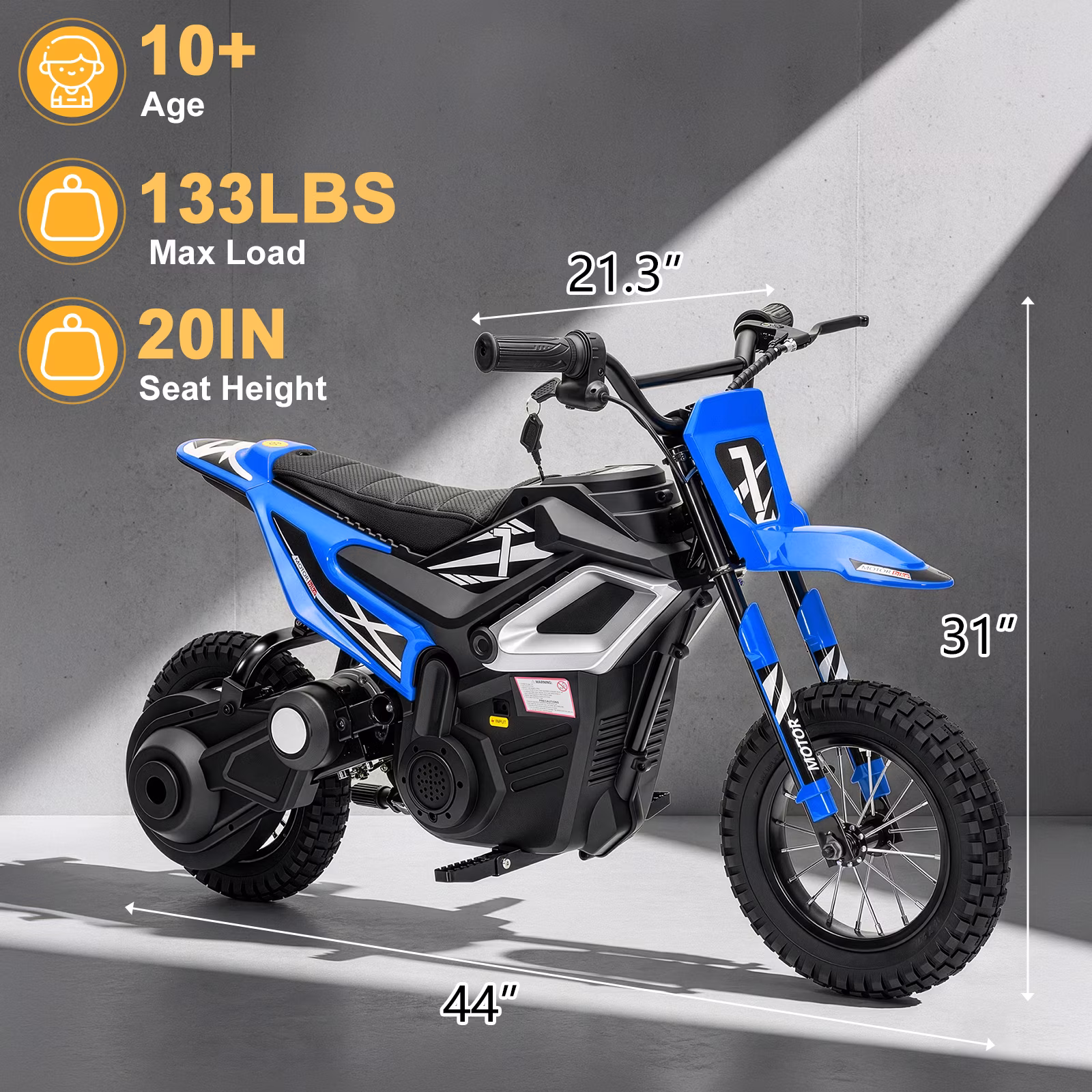 UBesGoo Electric Dirt Bike, 24V 250W Ride on Toys for Big Kids with Music & Bluetooth, 14 mph Twist-Grip Throttle & Hand-Operated Rear Brake, Blue - Image 5