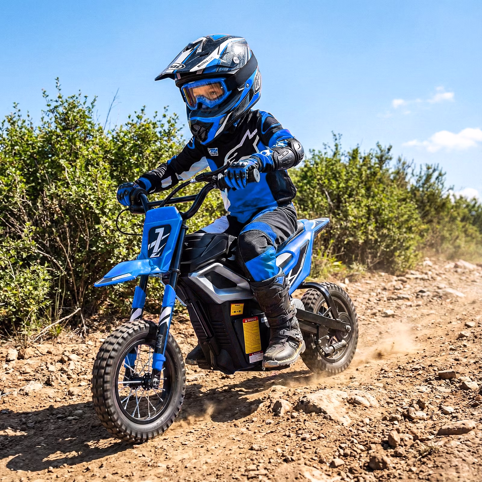 UBesGoo Electric Dirt Bike, 24V 250W Ride on Toys for Big Kids with Music & Bluetooth, 14 mph Twist-Grip Throttle & Hand-Operated Rear Brake, Blue - Image 2