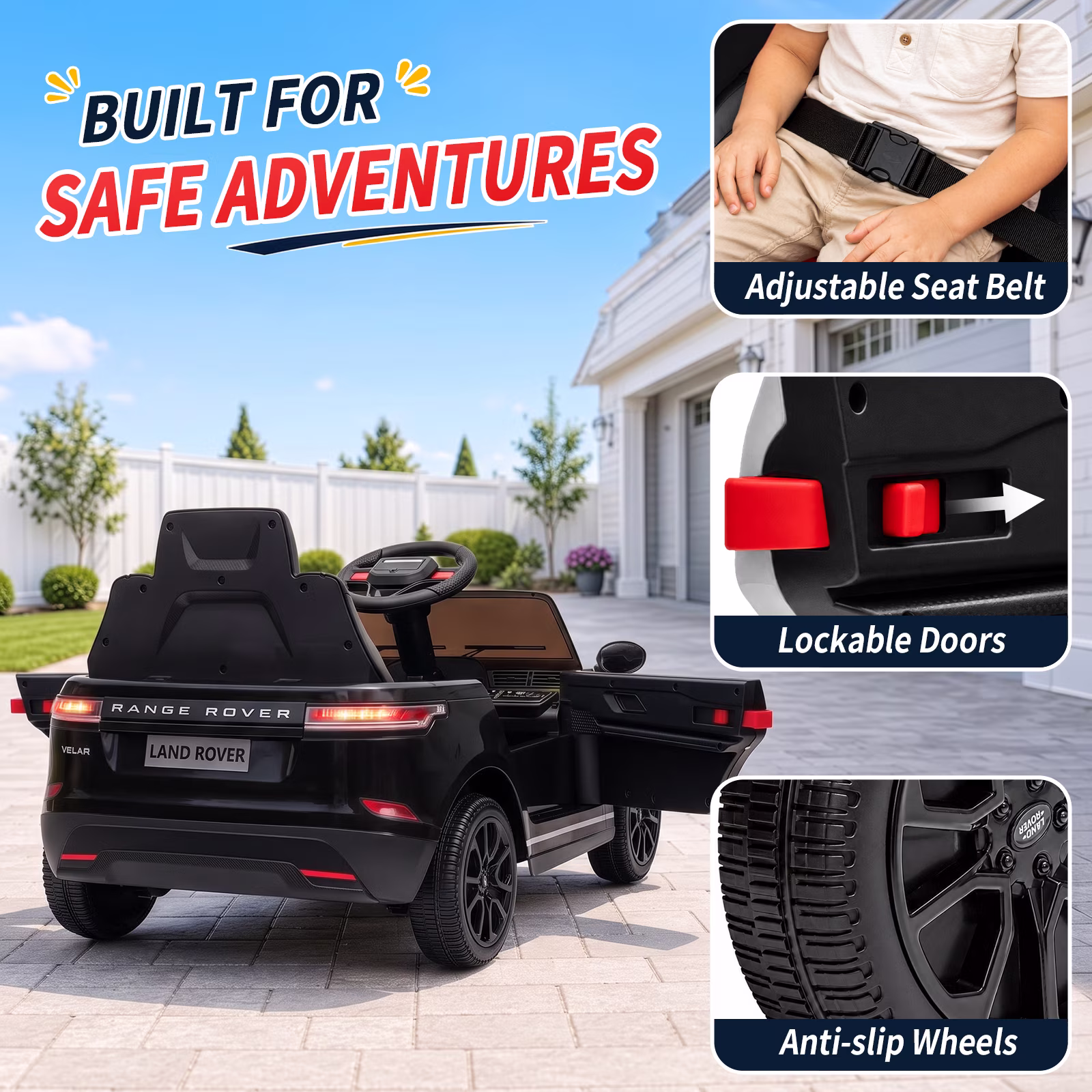 UBesGoo Licensed Land Rover 12V Ride On Police Car, Powered Ride on with Siren Remote Control & Bluetooth, Ages 2-5, Black - Image 4