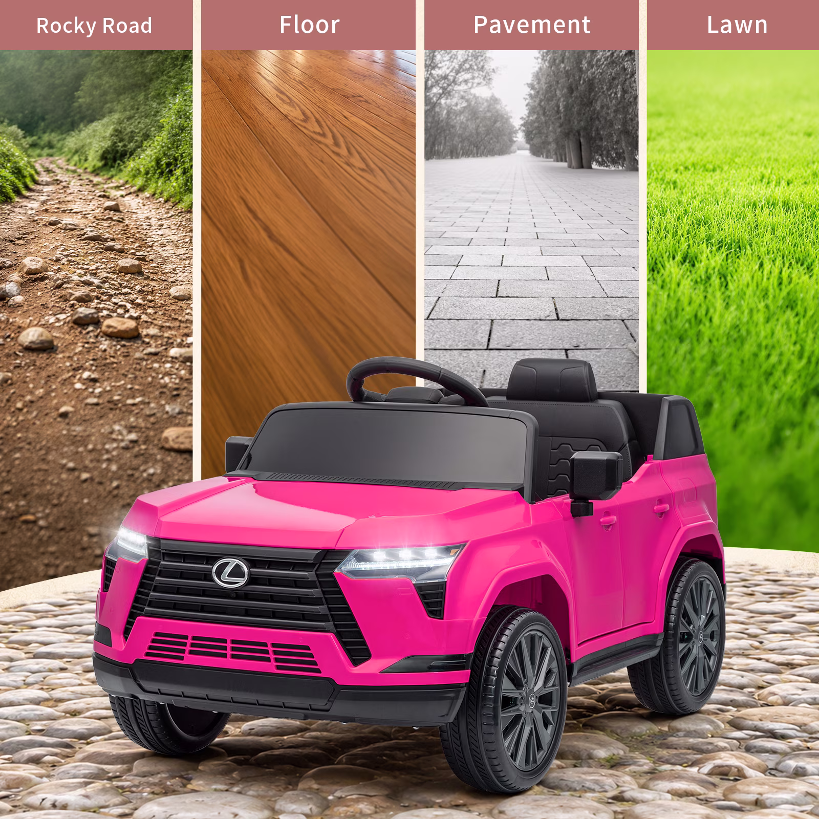 UBesGoo Licensed Lexus 24V Powered Ride on Car Toy for Kids, Electric Car with Remote Control, LED Lights, Bluetooth, Age 3+, Pink - Image 4