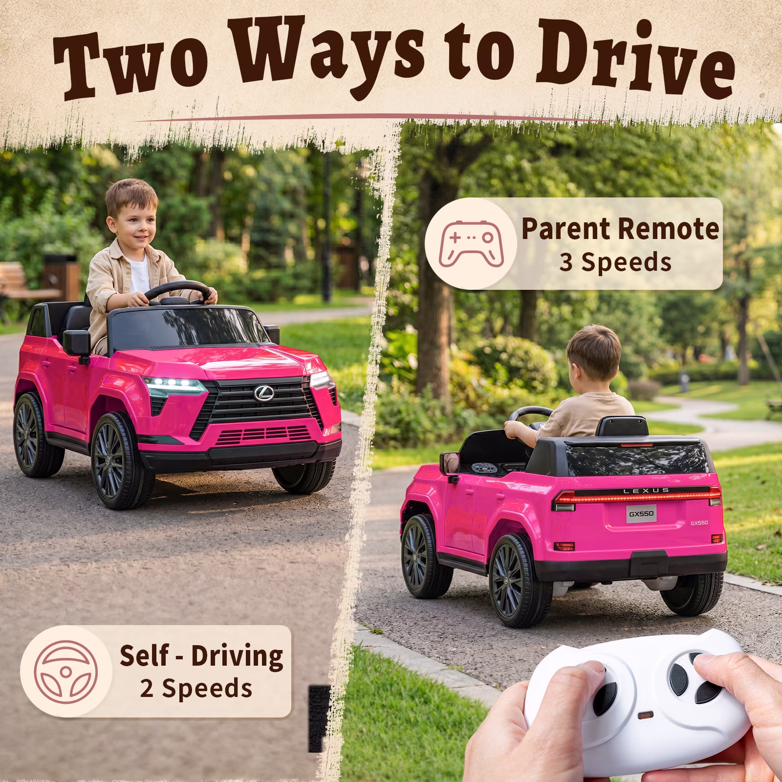 UBesGoo Licensed Lexus 24V Powered Ride on Car Toy for Kids, Electric Car with Remote Control, LED Lights, Bluetooth, Age 3+, Pink - Image 2