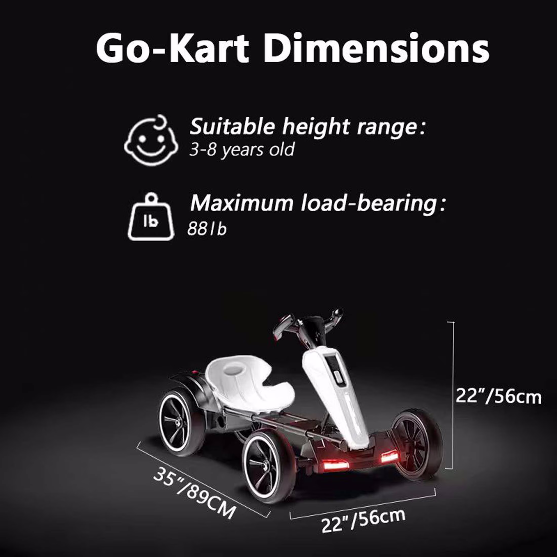 Ucades 12V Powered Pedal Go Kart, Ride on Toys Go Kart for Kids Boys Girls, Kids Ride on Go Cart with Music, LED Light, Horn, Forward Backward, Kids Birthday Gifts for 3-6 Ages, White - Image 3