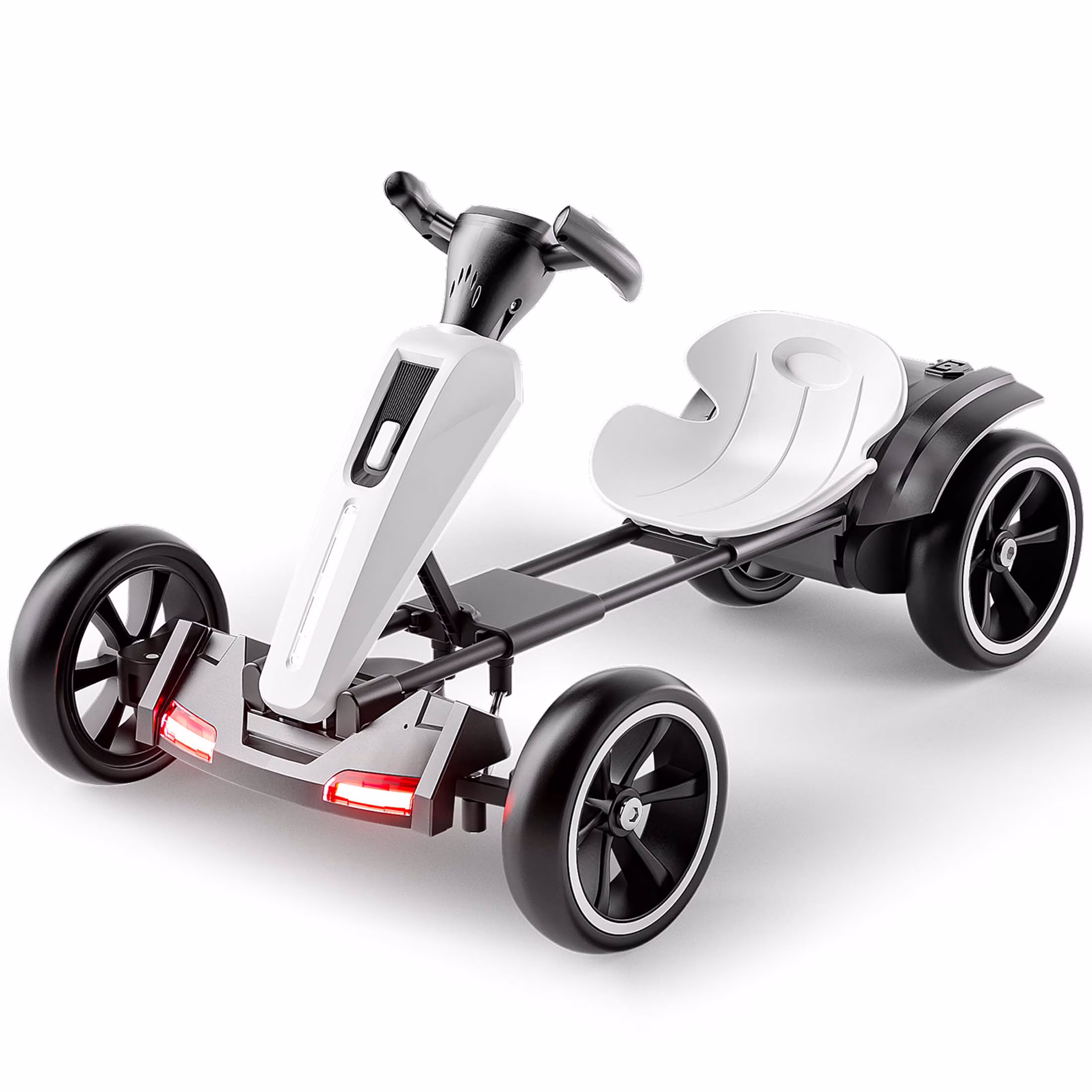 Ucades 12V Powered Pedal Go Kart, Ride on Toys Go Kart for Kids Boys Girls, Kids Ride on Go Cart with Music, LED Light, Horn, Forward Backward, Kids Birthday Gifts for 3-6 Ages, White - Image 2