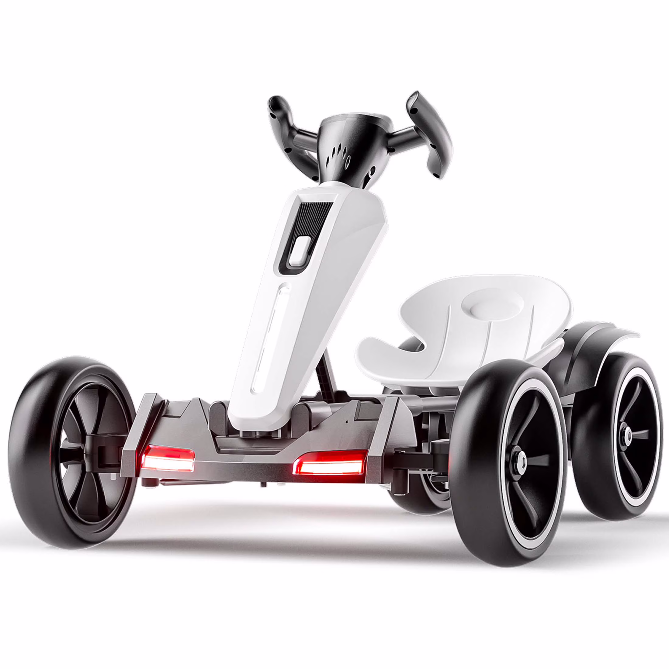 Ucades 12V Powered Pedal Go Kart, Ride on Toys Go Kart for Kids Boys Girls, Kids Ride on Go Cart with Music, LED Light, Horn, Forward Backward, Kids Birthday Gifts for 3-6 Ages, White