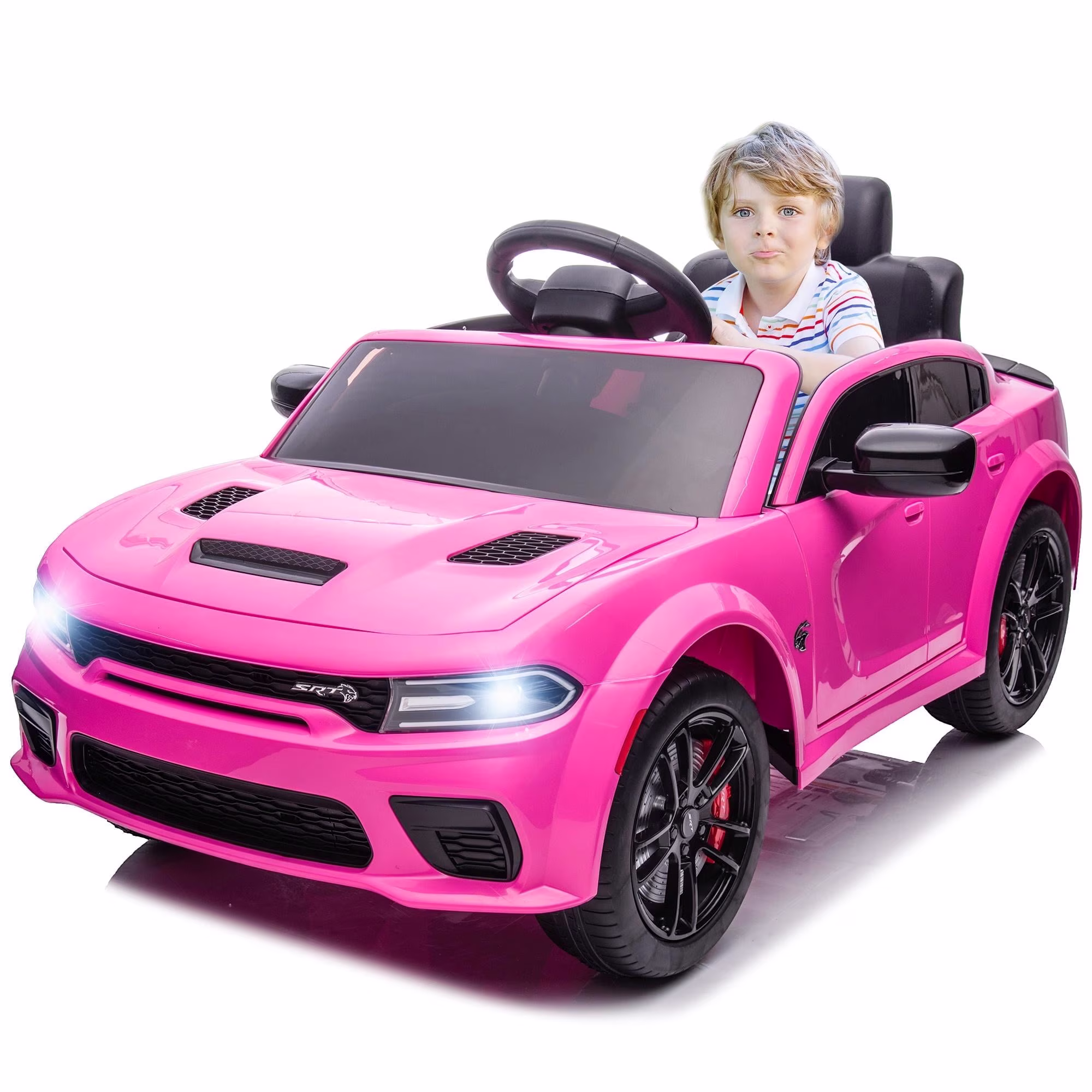 Ucades 12V Powered Ride on Toys, Licensed Dodge Charger Kids Ride on Cars with Remote Control, Kids Electric Cars with Bluetooth, Music, USB, MP3, 4 Wheel Suspension, Pink