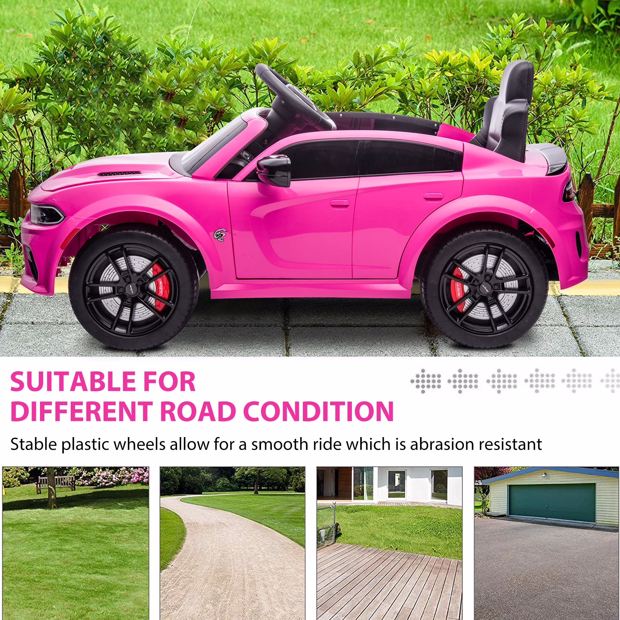 Ucades 12V Powered Ride on Toys, Licensed Dodge Charger Kids Ride on Cars with Remote Control, Kids Electric Cars with Bluetooth, Music, USB, MP3, 4 Wheel Suspension, Pink - Image 5