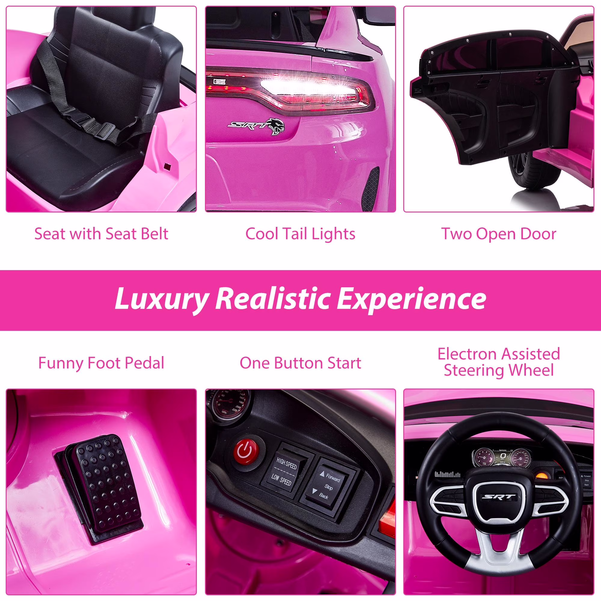 Ucades 12V Powered Ride on Toys, Licensed Dodge Charger Kids Ride on Cars with Remote Control, Kids Electric Cars with Bluetooth, Music, USB, MP3, 4 Wheel Suspension, Pink - Image 4