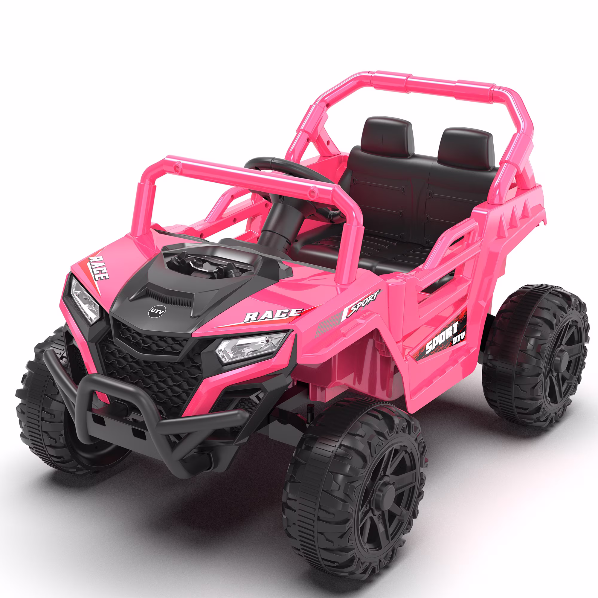 Ucades 12v Ride on Cars with Remote Control, Electric Ride on Toys UTV for Kids Boys Girls Ages 3-5 Gifts, Kids Cars Ride on Vehicles with Bluetooth, MP3 Music Playback, LED Light, Horn, Pink - Image 2