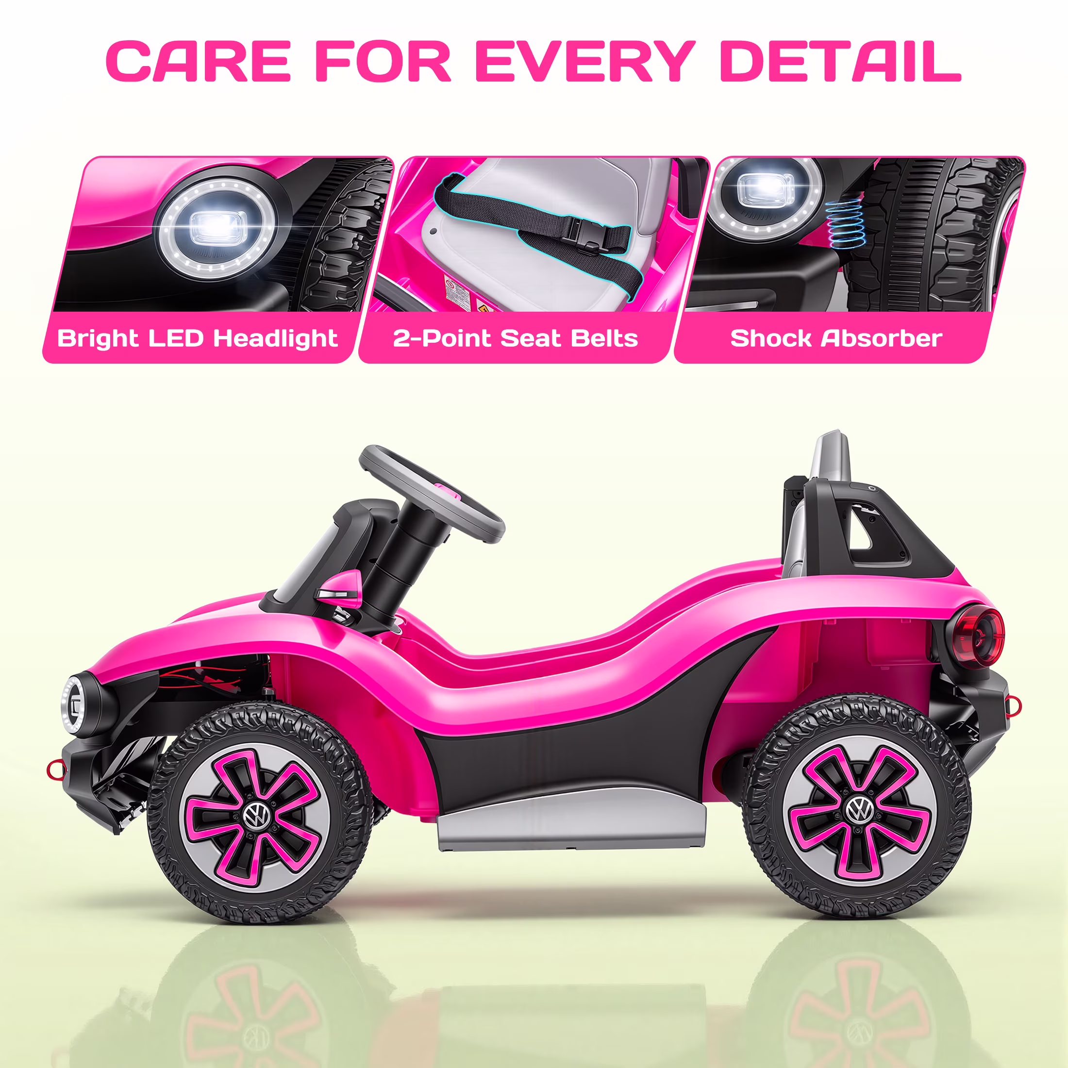 Ucades 12V Ride on Toys, Licensed Volkswagen Beetle Powered Ride on Cars with Remote Control, Bluetooth, USB Port, Music, Rear Storage, Electric Cars for Kids Boys Girls Ages 3-6, Pink - Image 5
