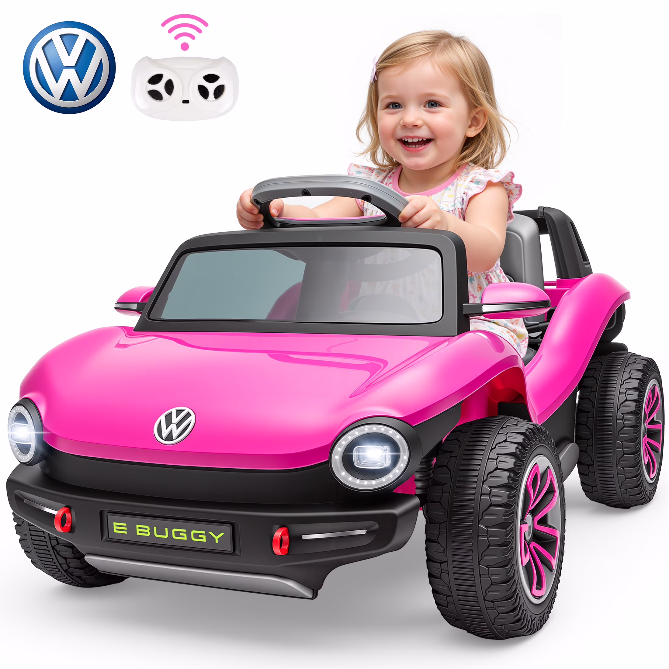 Ucades 12V Ride on Toys, Licensed Volkswagen Beetle Powered Ride on Cars with Remote Control, Bluetooth, USB Port, Music, Rear Storage, Electric Cars for Kids Boys Girls Ages 3-6, Pink - Image 4