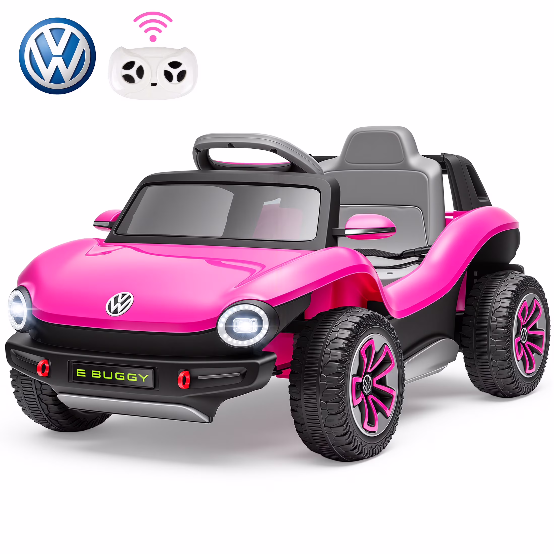 Ucades 12V Ride on Toys, Licensed Volkswagen Beetle Powered Ride on Cars with Remote Control, Bluetooth, USB Port, Music, Rear Storage, Electric Cars for Kids Boys Girls Ages 3-6, Pink