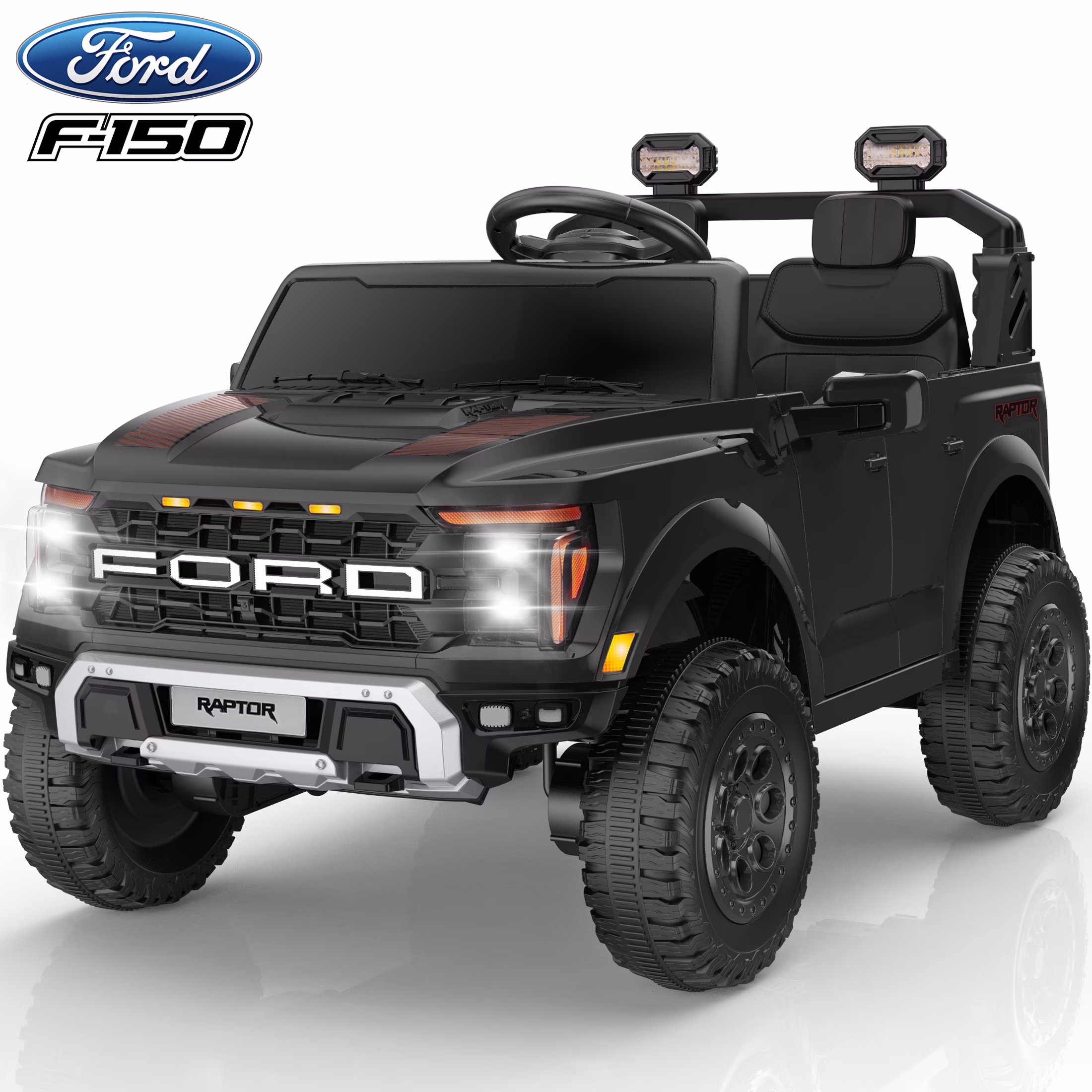Ucades 24V Ford F-150 Raptor Powered Ride on Truck, 2 Seater Ride on Car Toy with Remote Control, 4-Wheel Suspension, Ages 3-8, Black