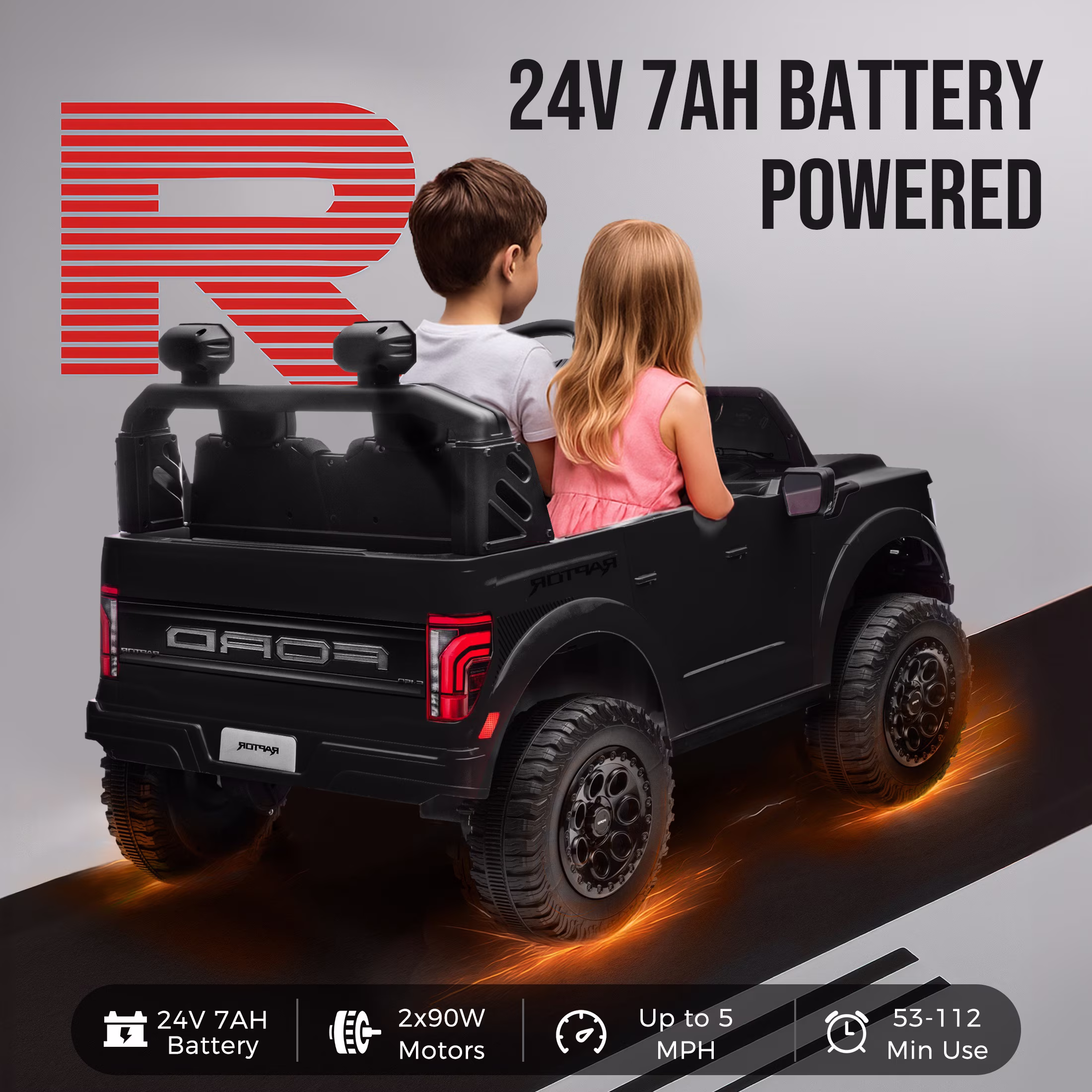 Ucades 24V Ford F-150 Raptor Powered Ride on Truck, 2 Seater Ride on Car Toy with Remote Control, 4-Wheel Suspension, Ages 3-8, Black - Image 5
