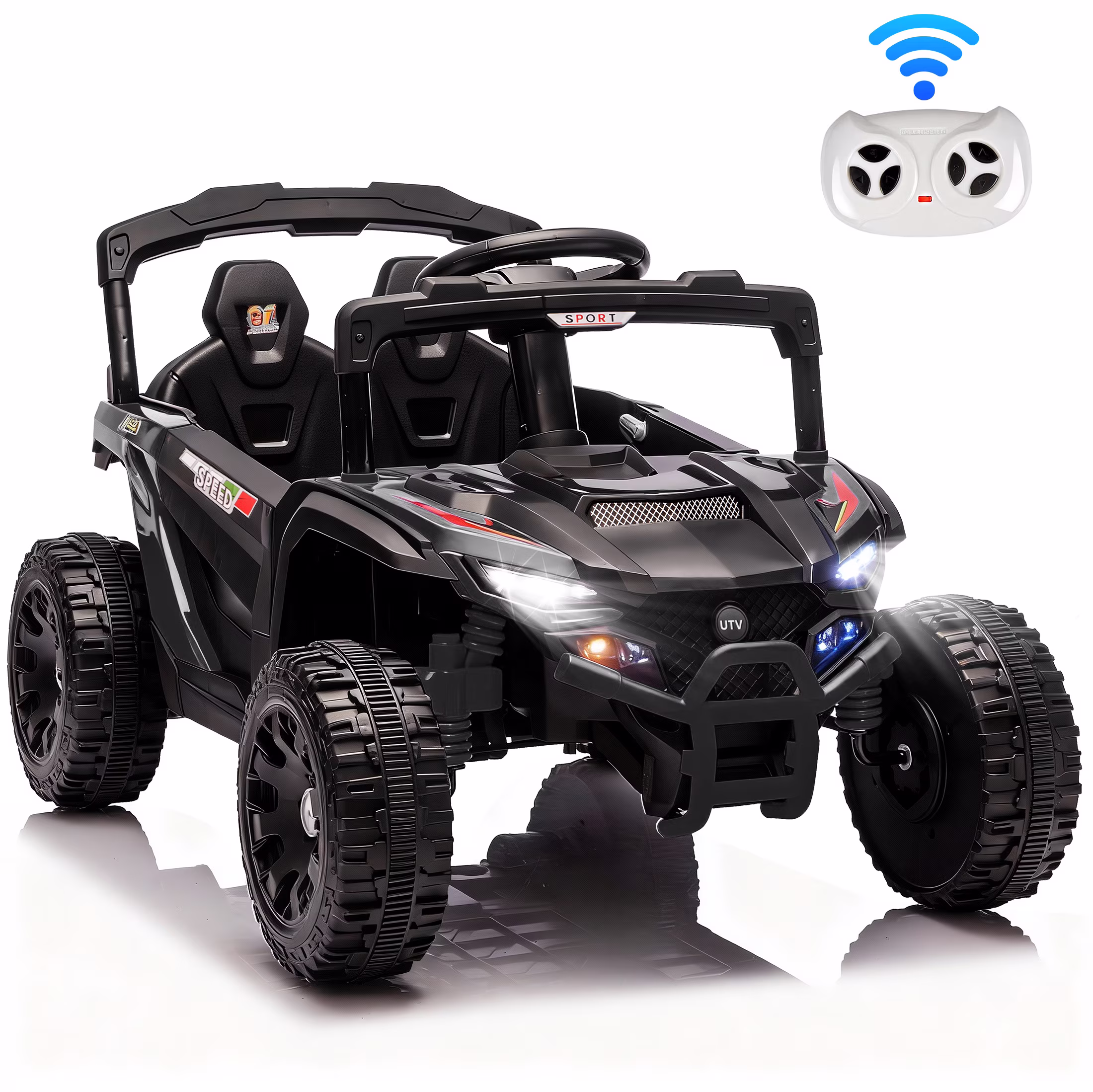 Ucades 24V Powered Ride on Car UTV, Kids Ride on Toys with Remote Control, Bluetooth, Music, 4 Wheels Suspension, LED Light, Kids Cars 4 Wheeler Electric Vehicles for Boys Girls Ages 3-5 Gifts, Black - Image 2