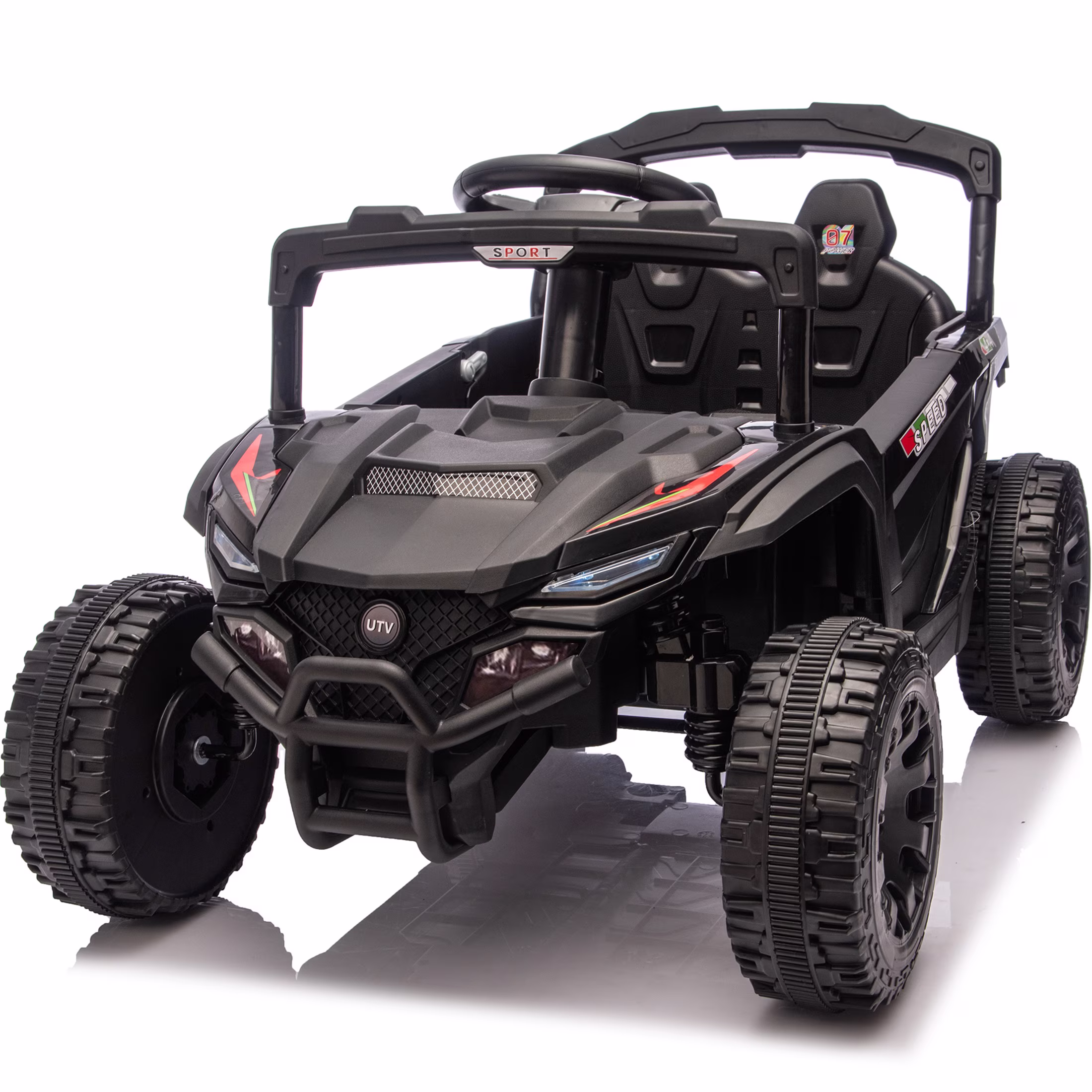 Ucades 24V Powered Ride on Car UTV, Kids Ride on Toys with Remote Control, Bluetooth, Music, 4 Wheels Suspension, LED Light, Kids Cars 4 Wheeler Electric Vehicles for Boys Girls Ages 3-5 Gifts, Black
