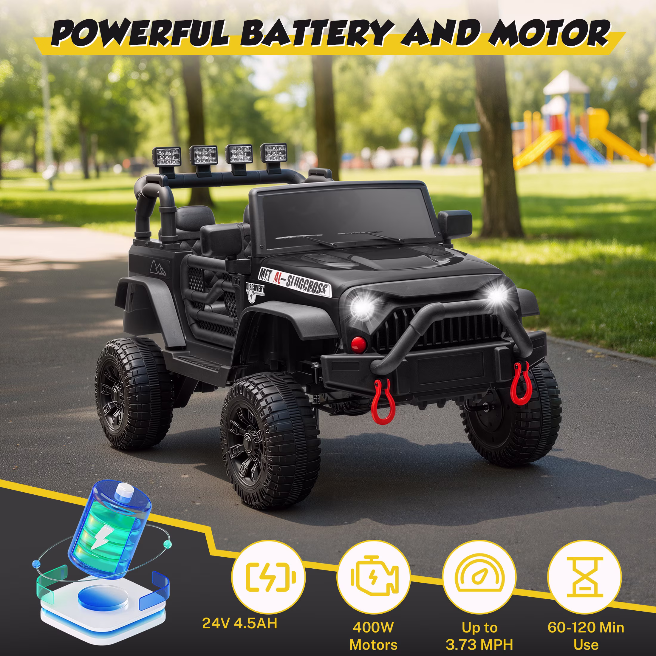 Ucades 24V Powered Ride on Cars, Kids Ride on Toys with Parents Remote Control, LED Light for Toddlers Ages 3-6, Black - Image 5