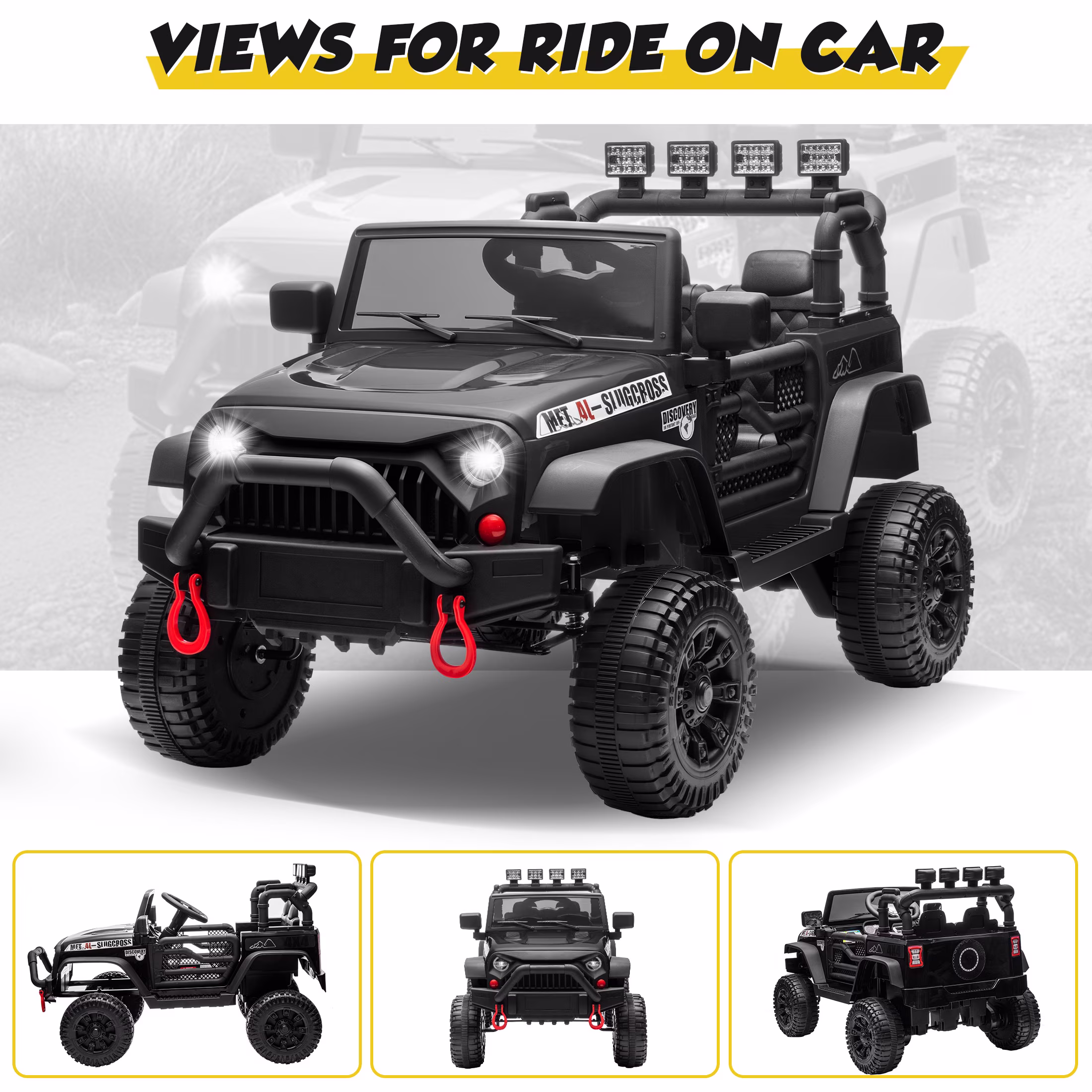Ucades 24V Powered Ride on Cars, Kids Ride on Toys with Parents Remote Control, LED Light for Toddlers Ages 3-6, Black - Image 3