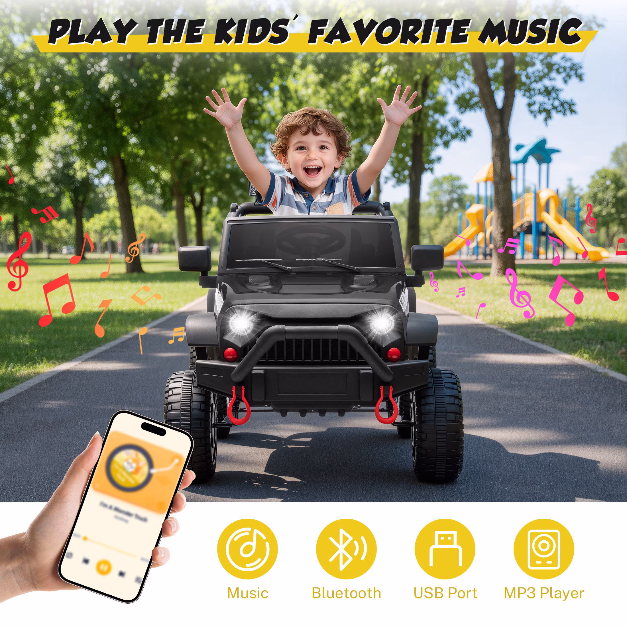 Ucades 24V Powered Ride on Cars, Kids Ride on Toys with Parents Remote Control, LED Light for Toddlers Ages 3-6, Black - Image 2