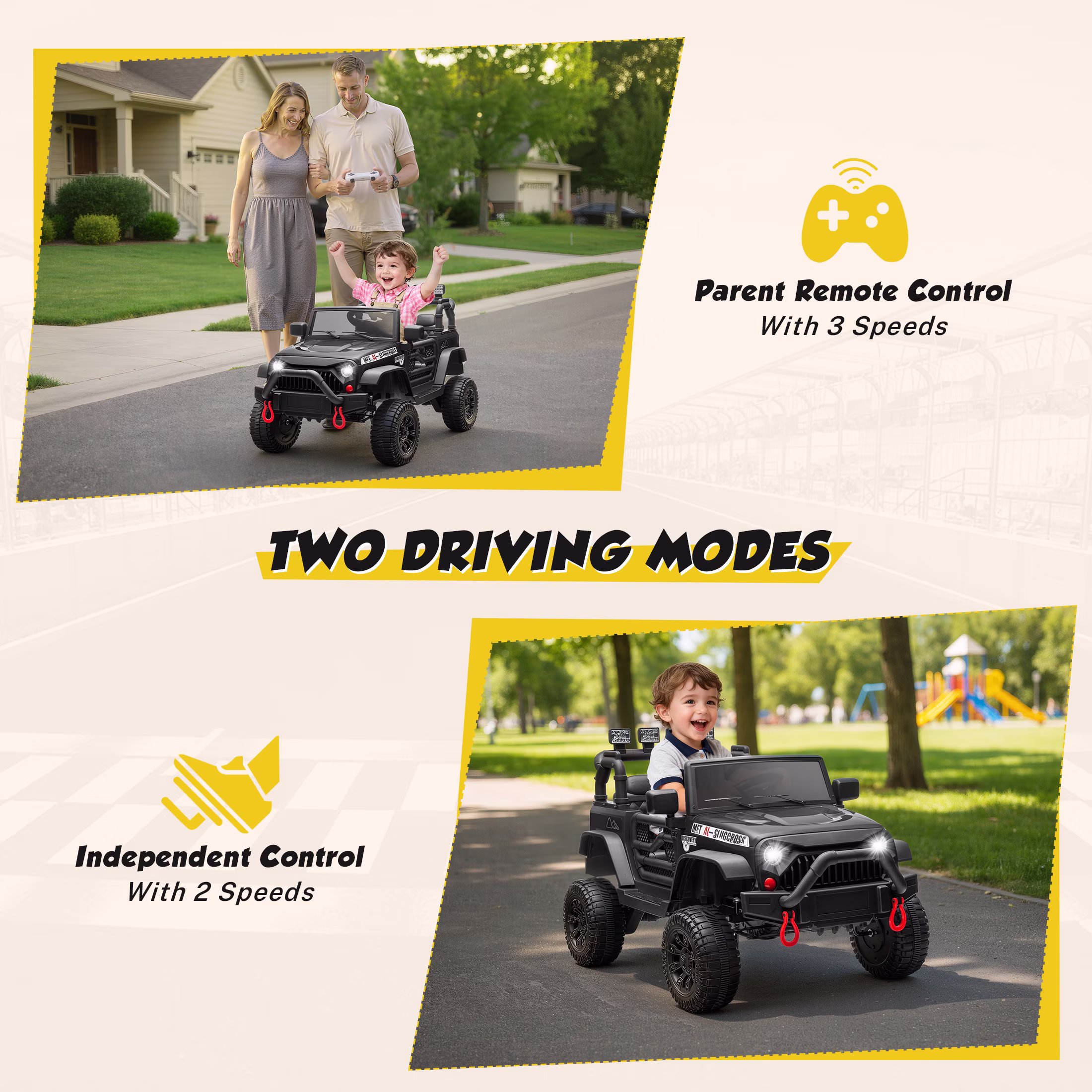 Ucades 24V Powered Ride on Cars, Kids Ride on Toys with Parents Remote Control, LED Light for Toddlers Ages 3-6, Black - Image 4