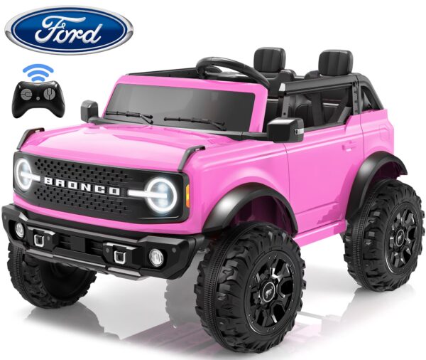 Ucades 24V Powered Ride on Cars, Licensed Ford Bronco Base 2 Seater Ride on Toys with Remote Control, Bluetooth, LED Lights, 4 Wheel Suspension, Ride on Trucks Electric Car for Kids Ages 3-8, Pink