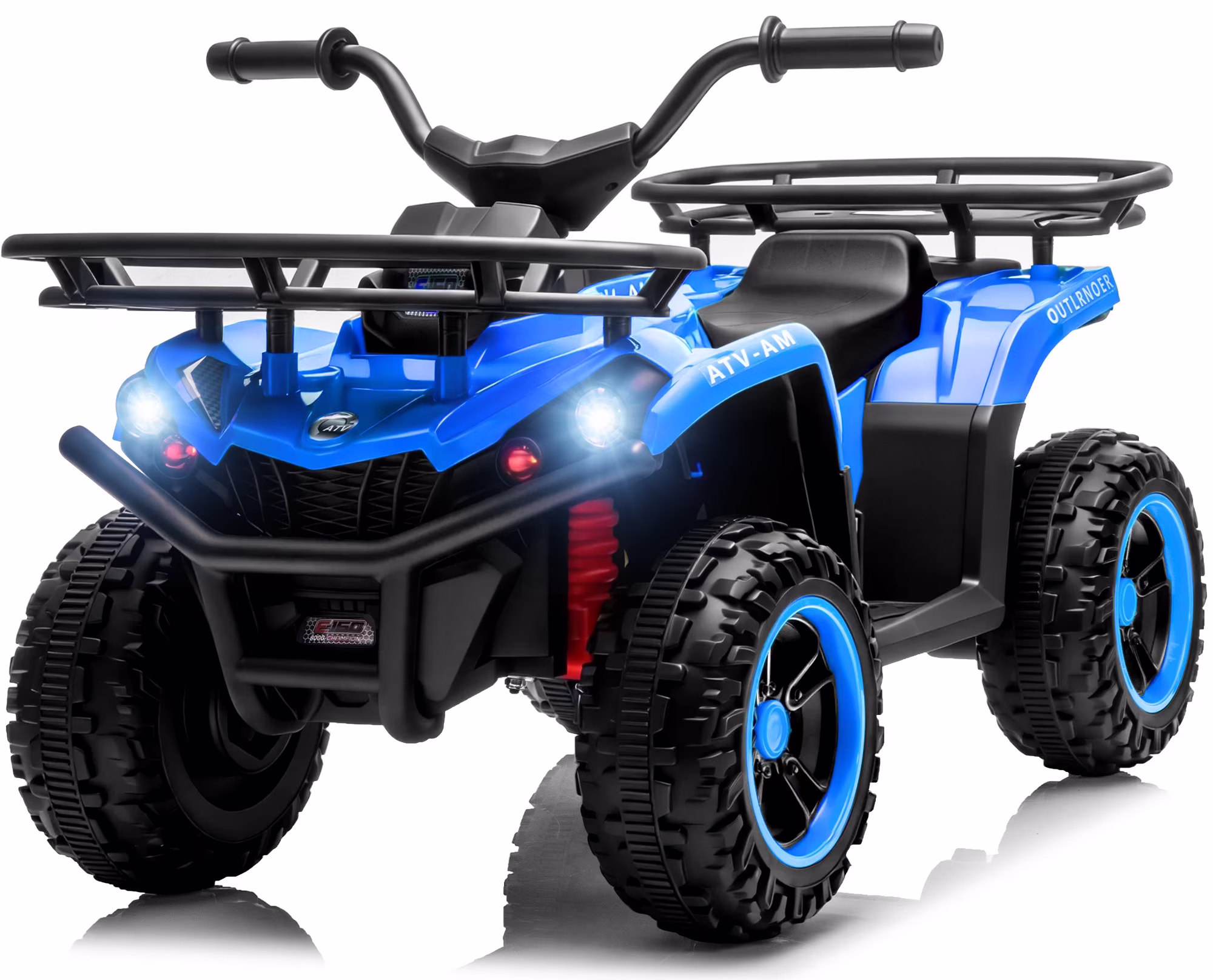 Ucades 24V Ride on ATV, Kids 4 Wheeler Ride on Car Toy with Bluetooth, Music, LED Lights, Storage Racks, Crash Bars, Ages 3-5, Blue