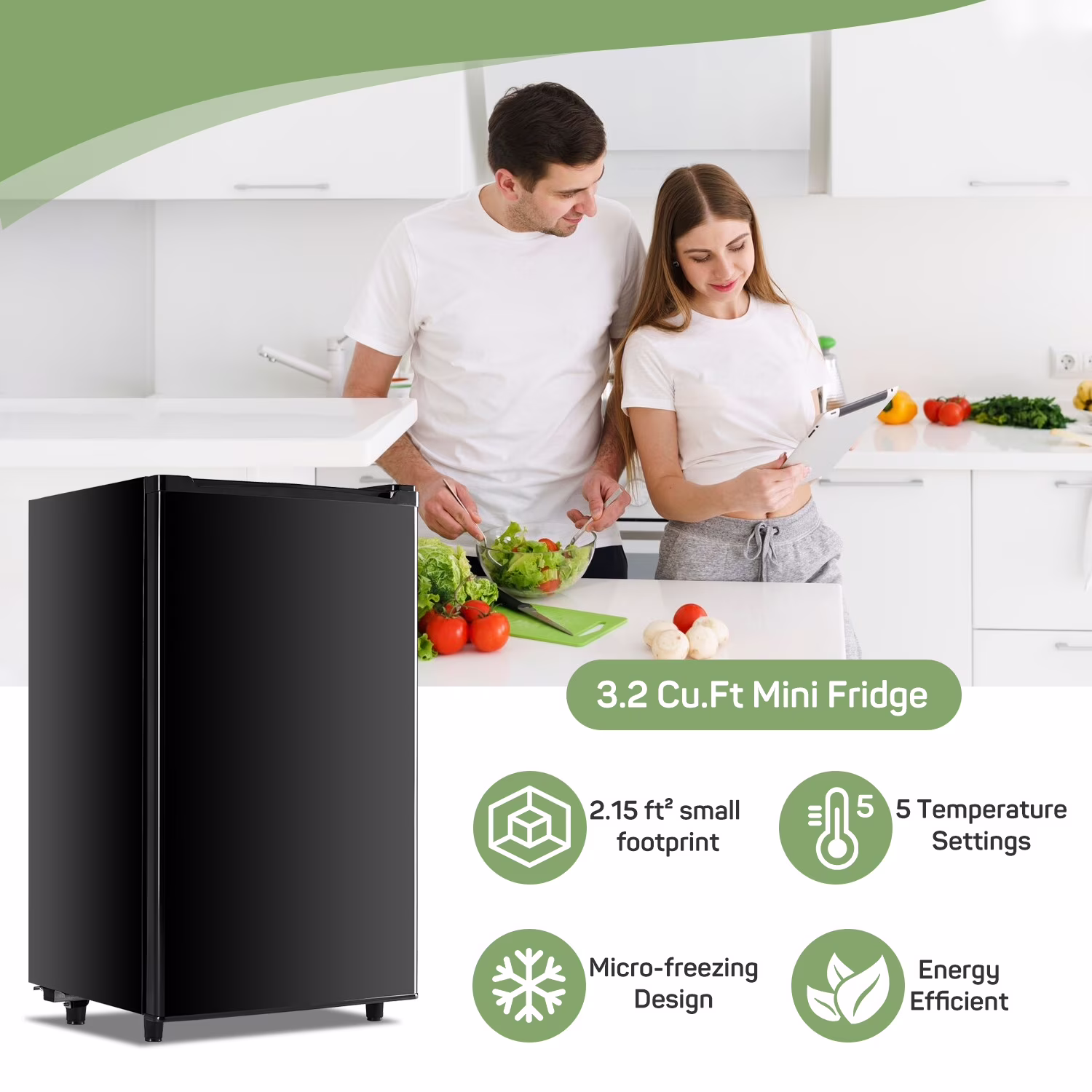 Upgraded Mini Fridge, 3.2 Cu. Ft Mini Fridge with Freezer, Compact Single Door Adjustable Thermostat Low Noise, Black - Image 4