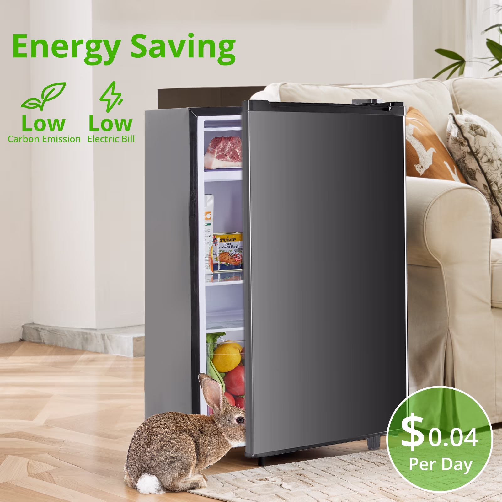 Upgraded Mini Fridge, 3.2 Cu. Ft Mini Fridge with Freezer, Compact Single Door Adjustable Thermostat Low Noise, Black - Image 3