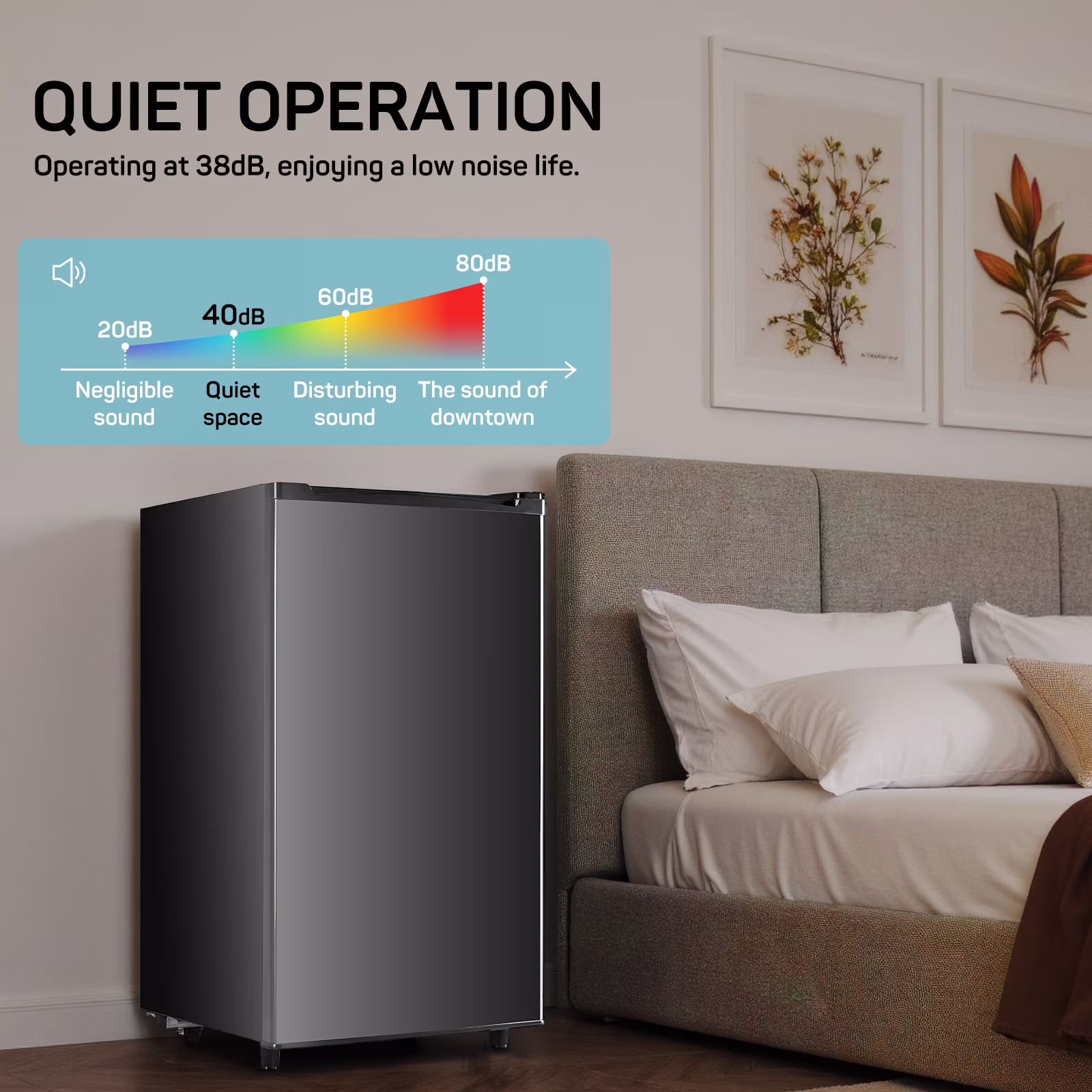 Upgraded Mini Fridge with Freezer, Compact Single Door, 3.2 Cu.Ft, Adjustable Thermostat, Low Noise, Perfect for Bedroom, Dorm, Office, 17.5" D x 17.7" W x 31.5" H, Black - Image 5