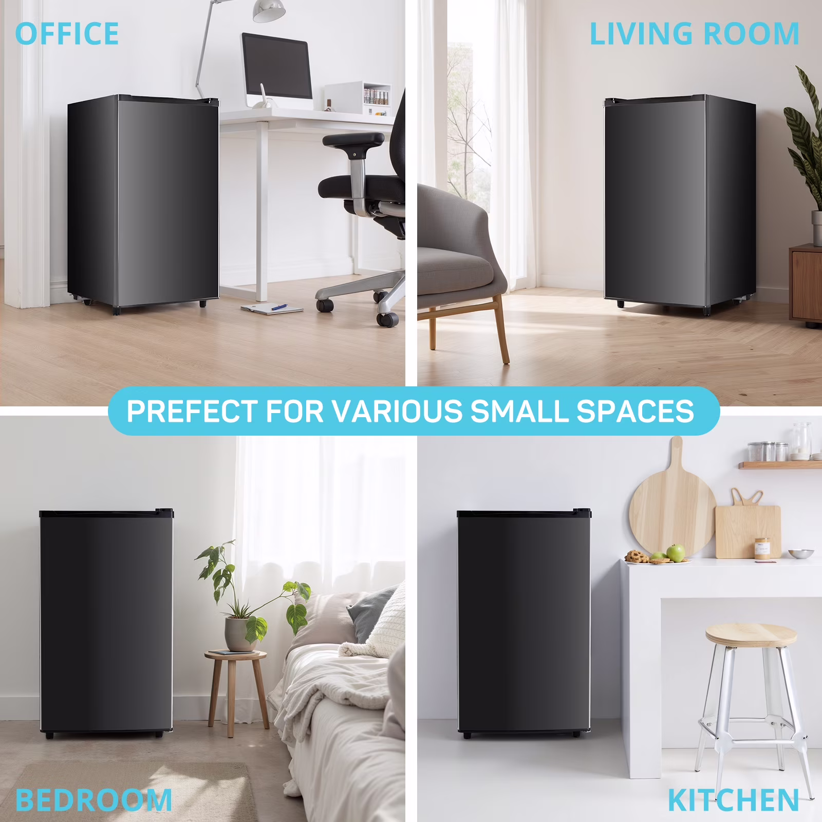 Upgraded Mini Fridge with Freezer, Compact Single Door, 3.2 Cu.Ft, Adjustable Thermostat, Low Noise, Perfect for Bedroom, Dorm, Office, 17.5" D x 17.7" W x 31.5" H, Black - Image 4