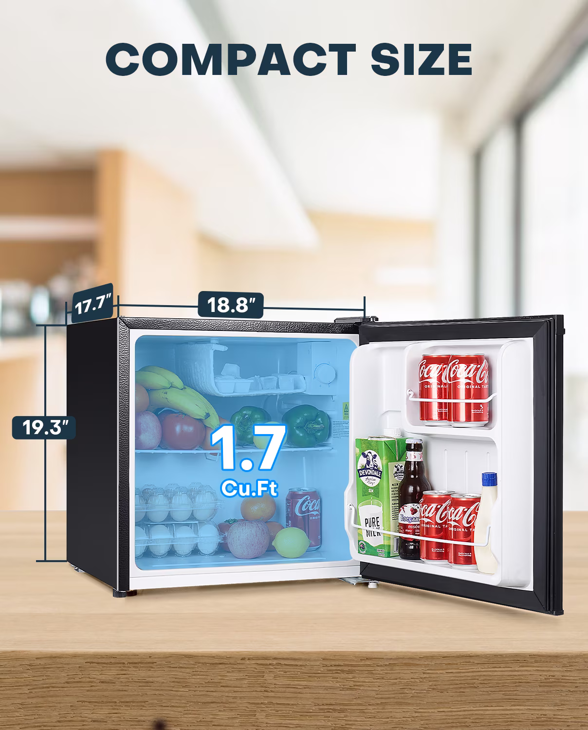 Upstreman 1.7 Cu ft Mini Fridge with Freezer Single Door Compact Refrigerator, Low Noise, Energy Saving, Adjustable Temperature, Reversible Door, for Home Office Dorm, Black FR17 - Image 2