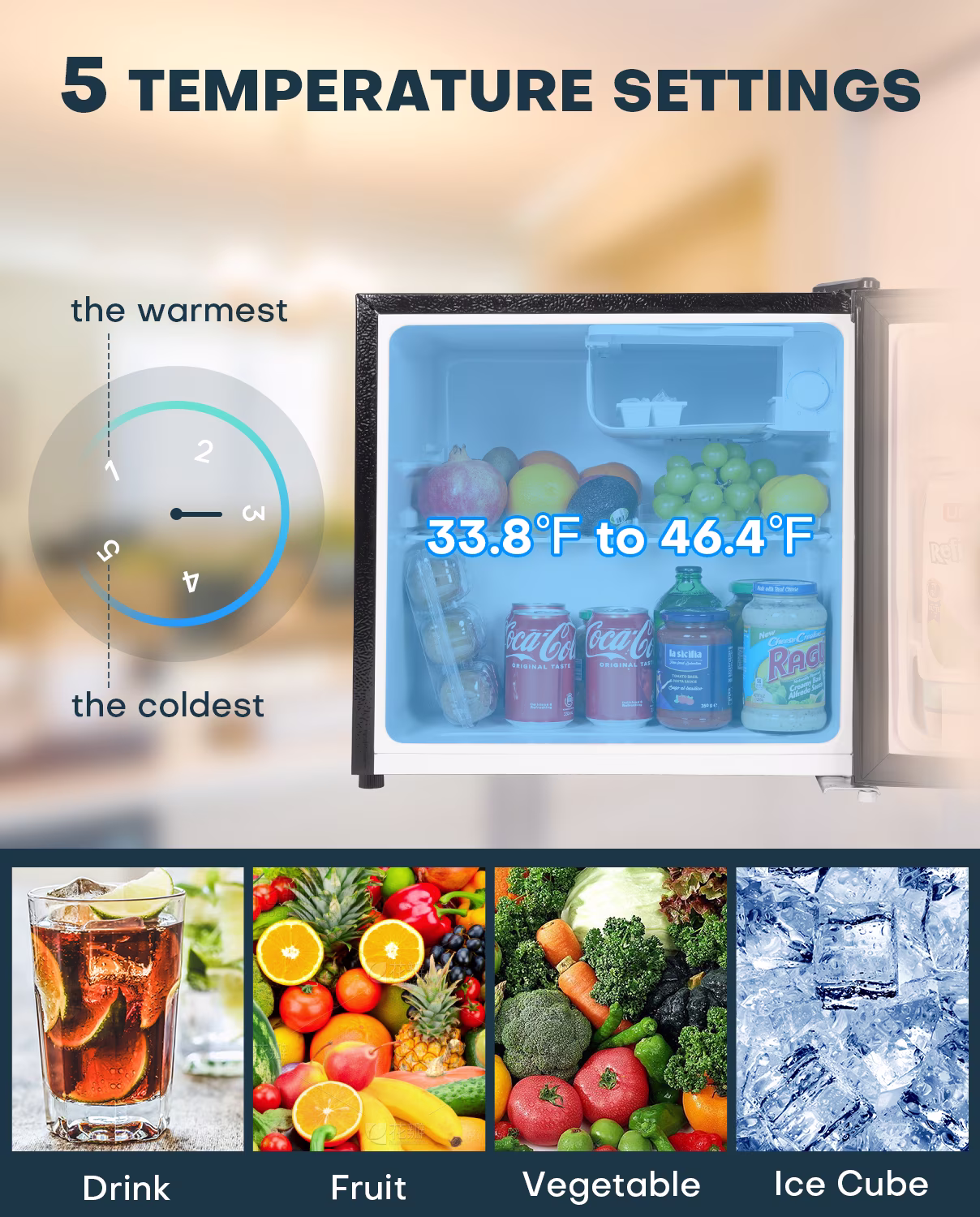 Upstreman 1.7 Cu ft Mini Fridge with Freezer Single Door Compact Refrigerator, Low Noise, Energy Saving, Adjustable Temperature, Reversible Door, for Home Office Dorm, Black FR17 - Image 5
