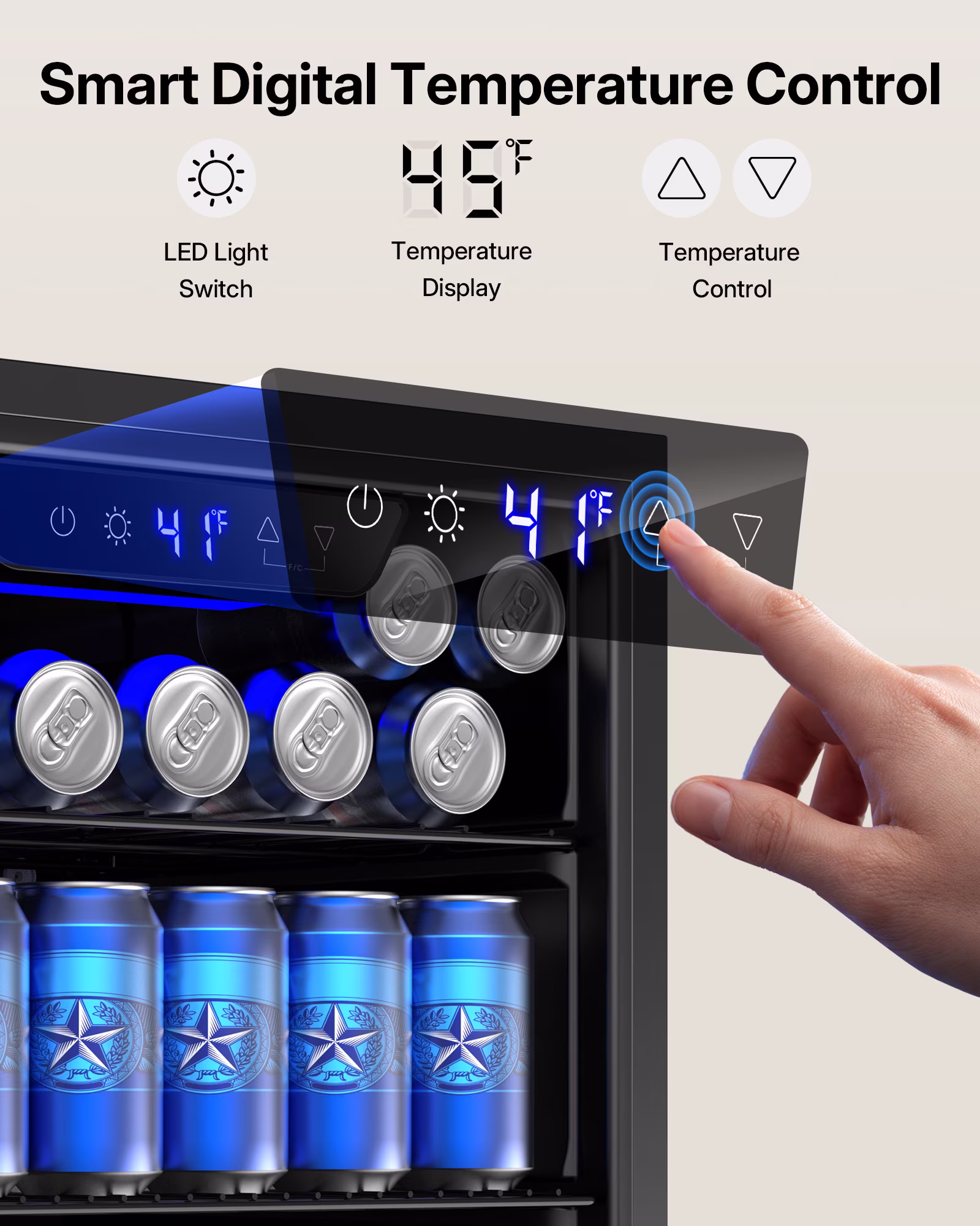 Upstreman 3.2 Cu.ft Beverage Refrigerator, 126 Can Mini Fridge with Glass Door, Wine Cooler Drink Fridge for Soda Wine Beer, Touch Temperature Control Panel, for Bar Office Home, B126-F Black - Image 2