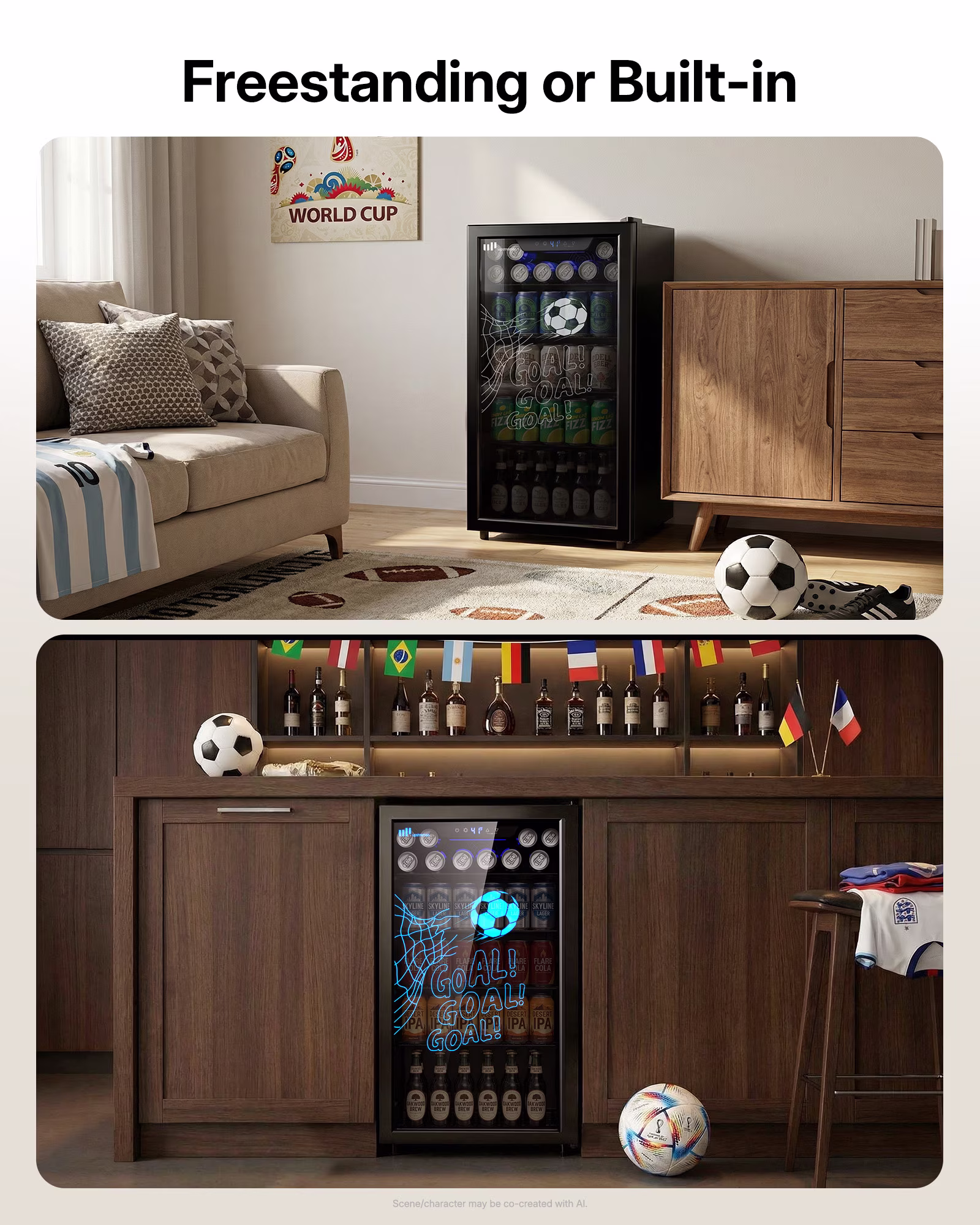 Upstreman 3.2 Cu.ft Beverage Refrigerator, 126 Can Mini Fridge with Glass Door, Wine Cooler Drink Fridge for Soda Wine Beer, Touch Temperature Control Panel, for Bar Office Home, B126-F Black - Image 3