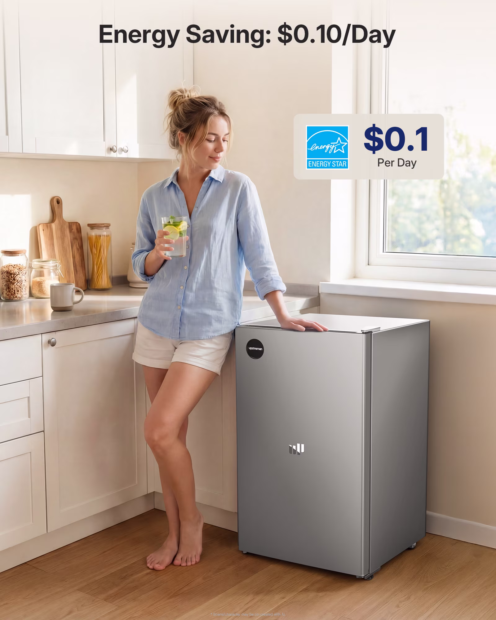 Upstreman 3.2 Cu ft Mini Fridge Without Freezer, Single Door Small Refrigerator No Freezer, Freezerless All-Refrigerator Cooler for Kitchen Office Bedroom Dorm, Silver CR32 - Image 4