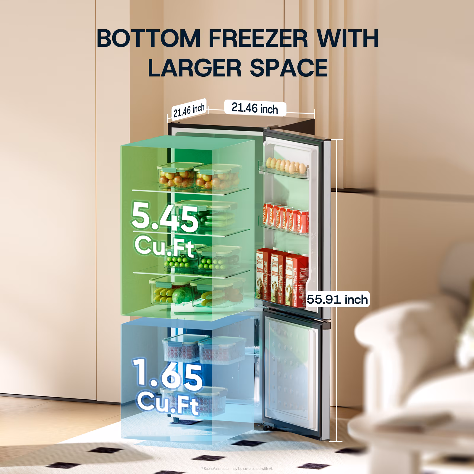 Upstreman 7.1 Cu.ft Bottom Freezer Refrigerator, 2 Door Kitchen Fridge Large Apartment Refrigerator Garage Ready Refrigerator, BM71 Stainless Steel - Image 4