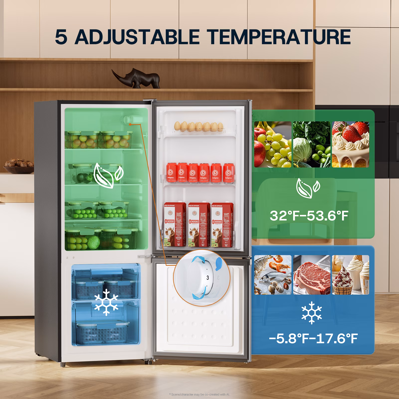 Upstreman 7.1 Cu.ft Bottom Freezer Refrigerator, 2 Door Kitchen Fridge Large Apartment Refrigerator Garage Ready Refrigerator, BM71 Stainless Steel - Image 2