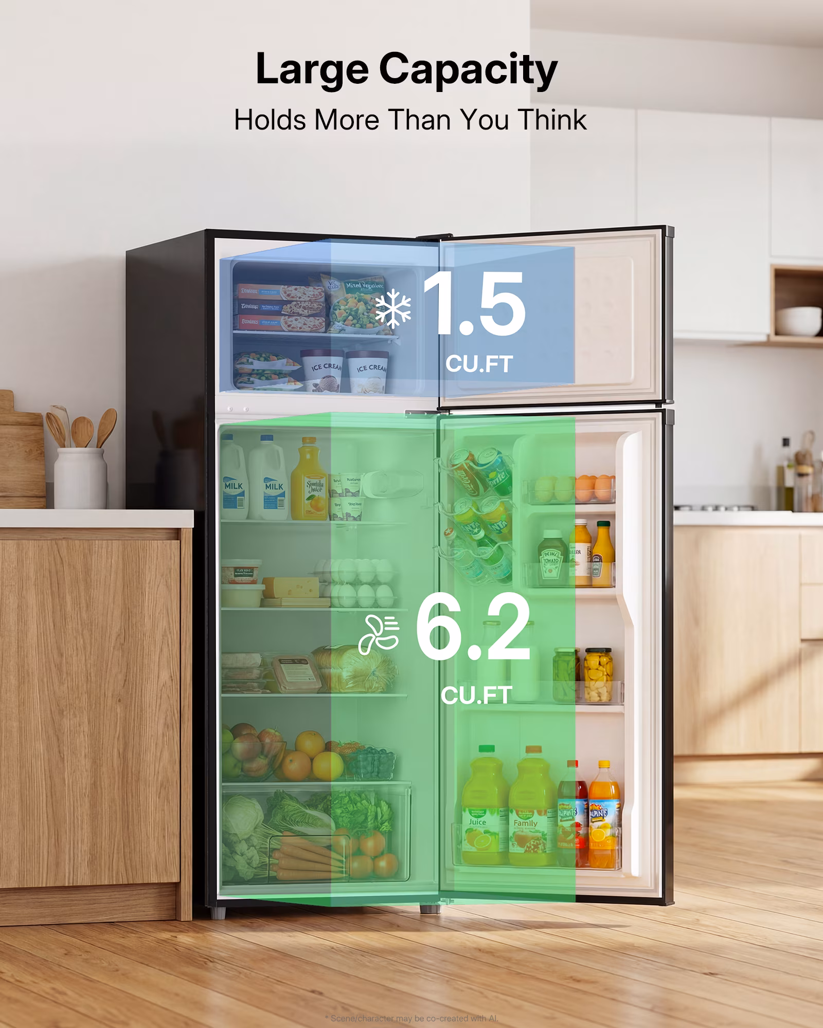Upstreman 7.7 Cu.ft Top Freezer Refrigerator, 2 Door Top Mount Fridge Large Apartment Refrigerator with Freezer, BD75 Black - Image 3