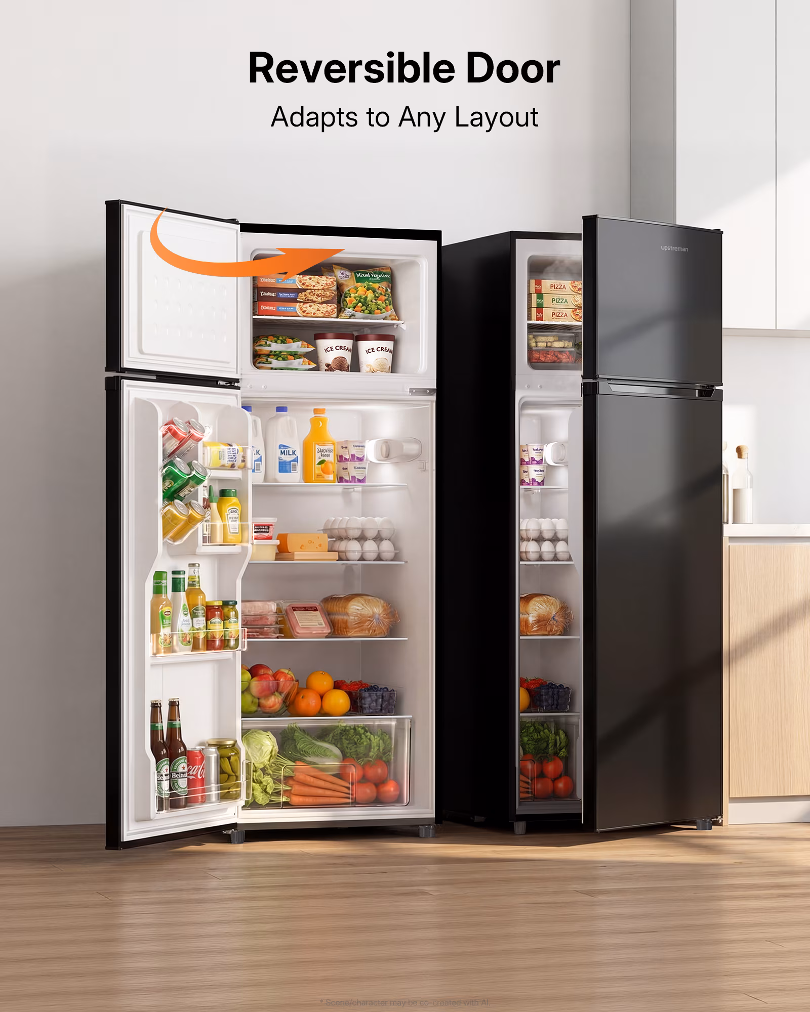 Upstreman 7.7 Cu.ft Top Freezer Refrigerator, 2 Door Top Mount Fridge Large Apartment Refrigerator with Freezer, BD75 Black - Image 2