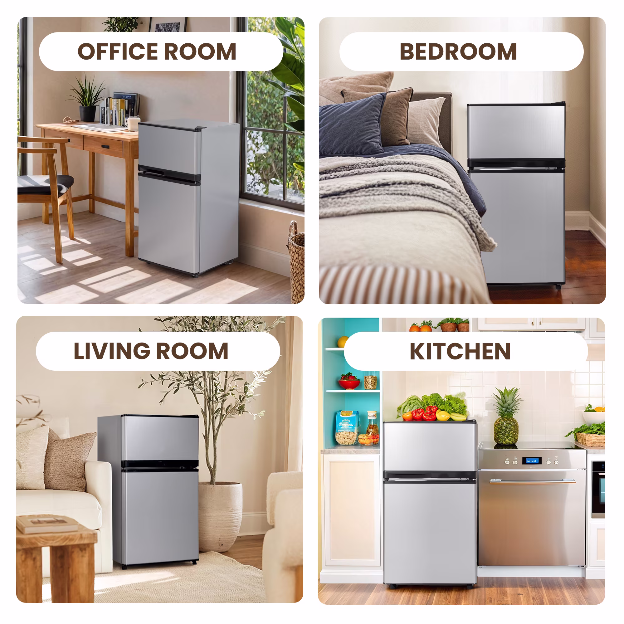 UrbanSync 3.6 Cu.ft Mini Fridge with Freezer, 2 Doors, 7 Setting Adjustable Thermostat, Adjustable Shelves, Ideal for Dorm, Offices, Bedrooms (Silver, Classic) - Image 2