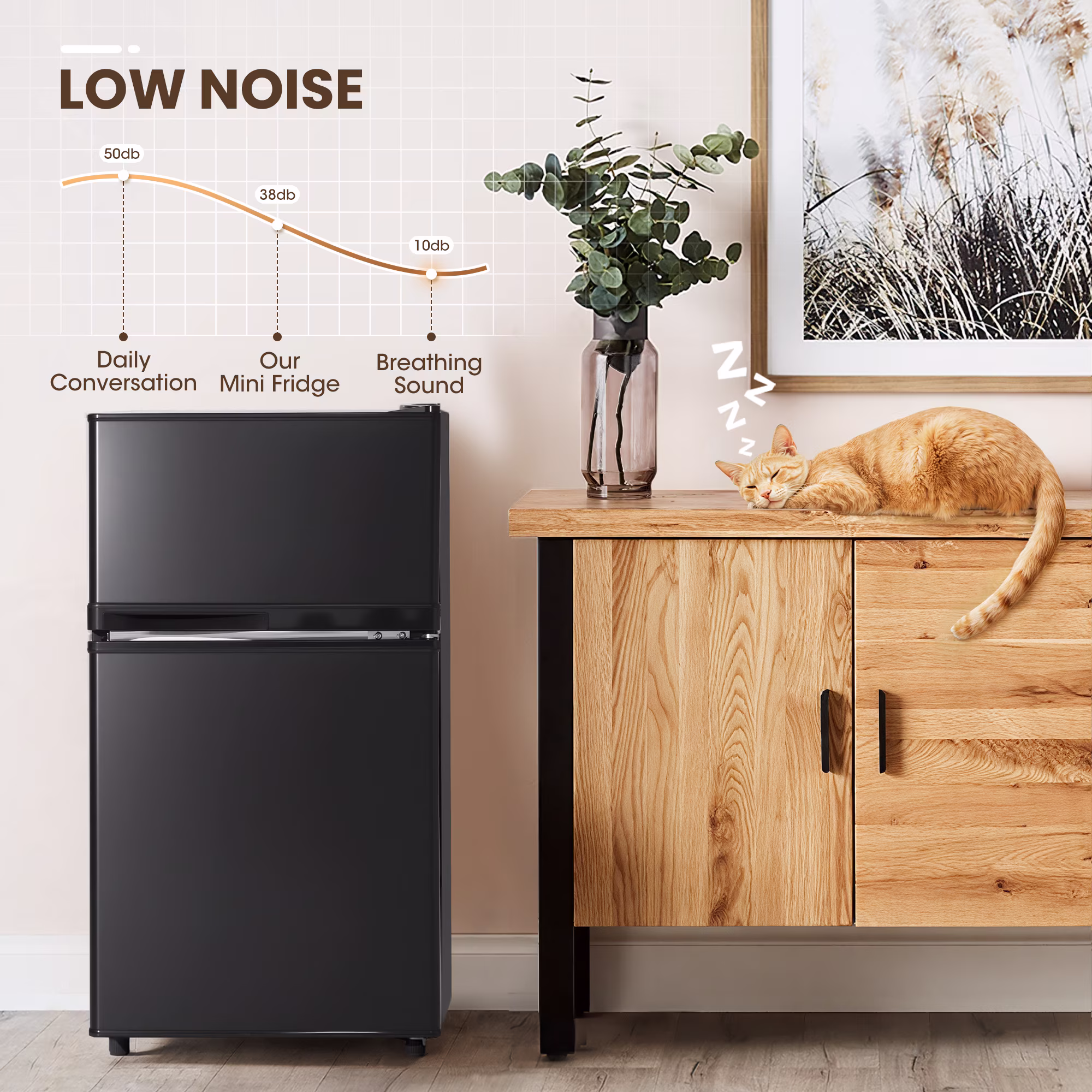 UrbanSync 3.6 Cu.Ft Mini Fridge with Freezer, 2 Doors, Small Refrigerator with Adjustable Shelves for Kitchen, Dorm, Office and Bedroom(Black) - Image 4