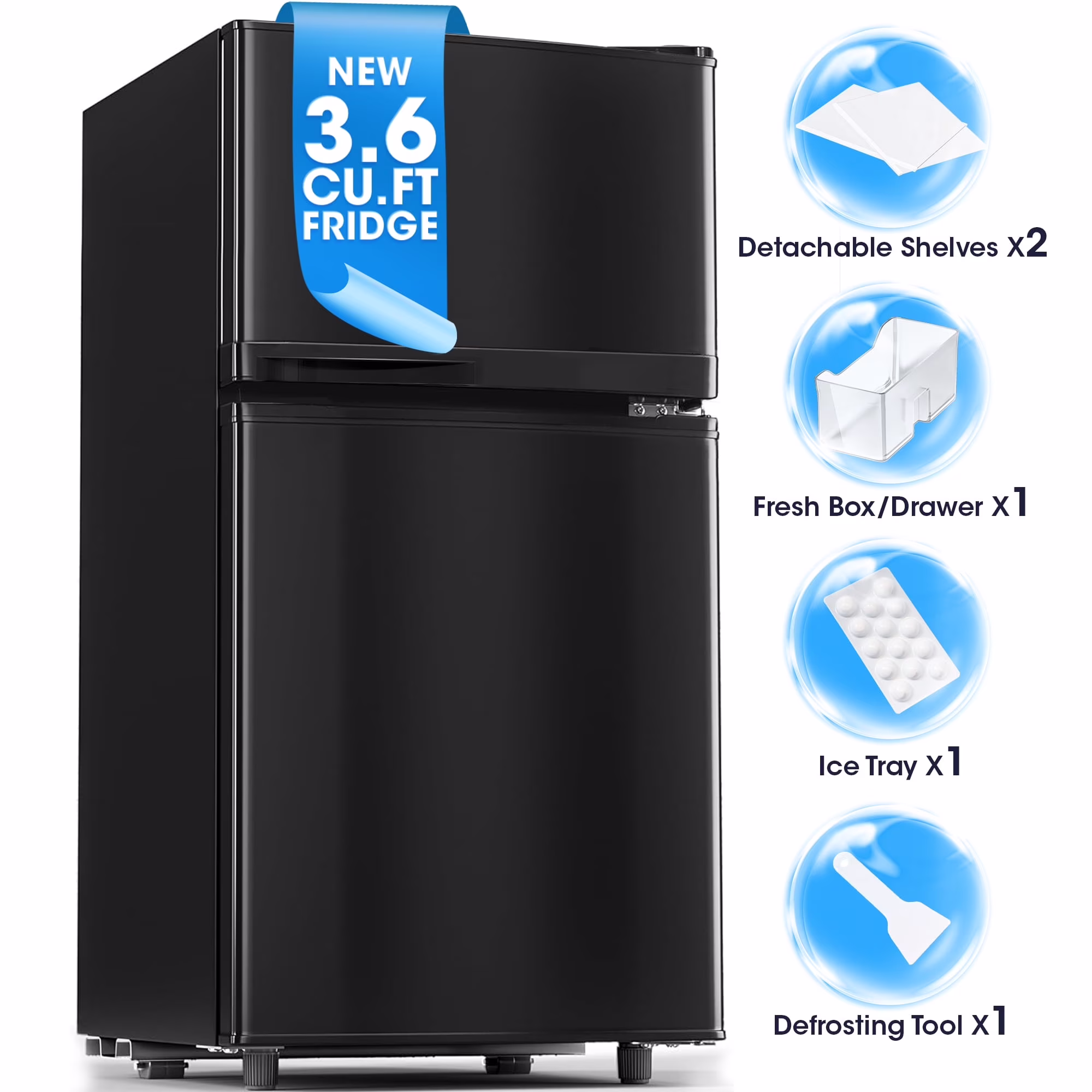 UrbanSync 3.6 Cu.Ft Mini Fridge with Freezer, 2 Doors, Small Refrigerator with Adjustable Shelves for Kitchen, Dorm, Office and Bedroom(Black)