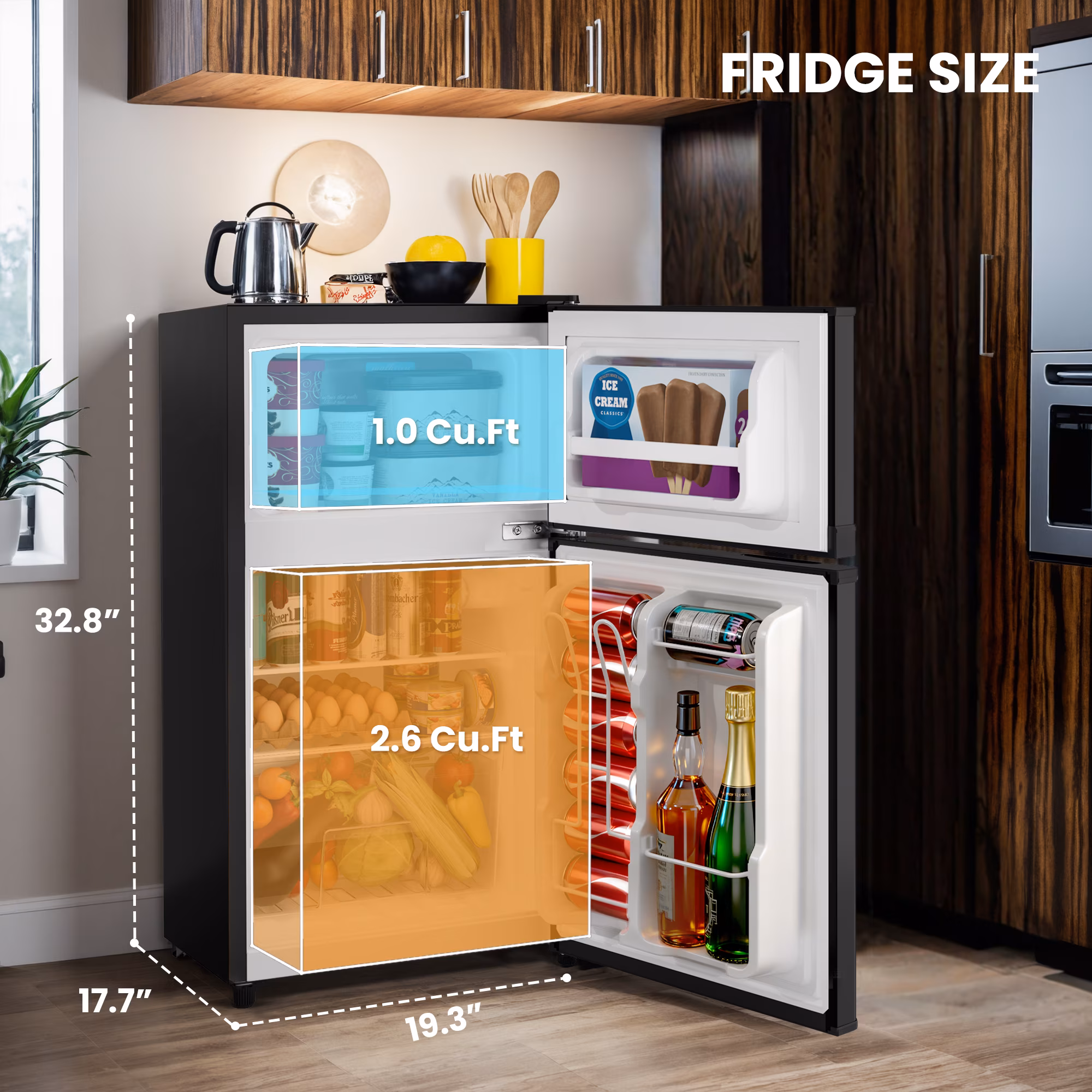 UrbanSync 3.6 Cu.Ft Mini Fridge with Freezer, 2 Doors, Small Refrigerator with Adjustable Shelves for Kitchen, Dorm, Office and Bedroom(Black) - Image 5