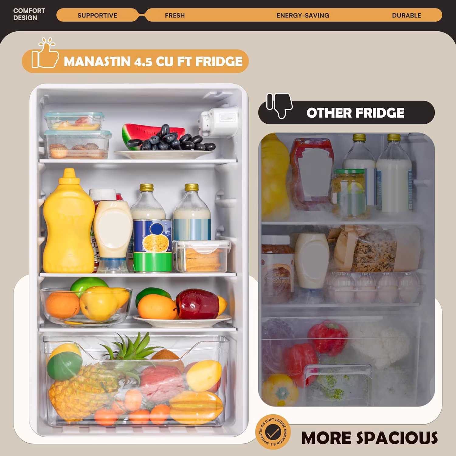 UrbanSync 4.5 Cu.ft Mini Fridge with Freezer, 2 Doors, 7 Temperature Settings, Suitable for Kitchens,Offices and Bedrooms (Black) - Image 3