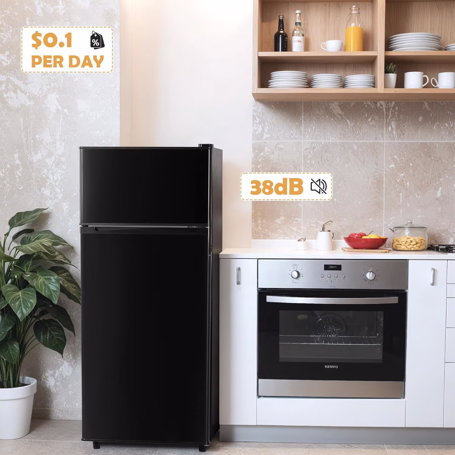 UrbanSync 4.5 Cu.ft Mini Fridge with Freezer, 2 Doors, 7 Temperature Settings, Suitable for Kitchens,Offices and Bedrooms (Black) - Image 2