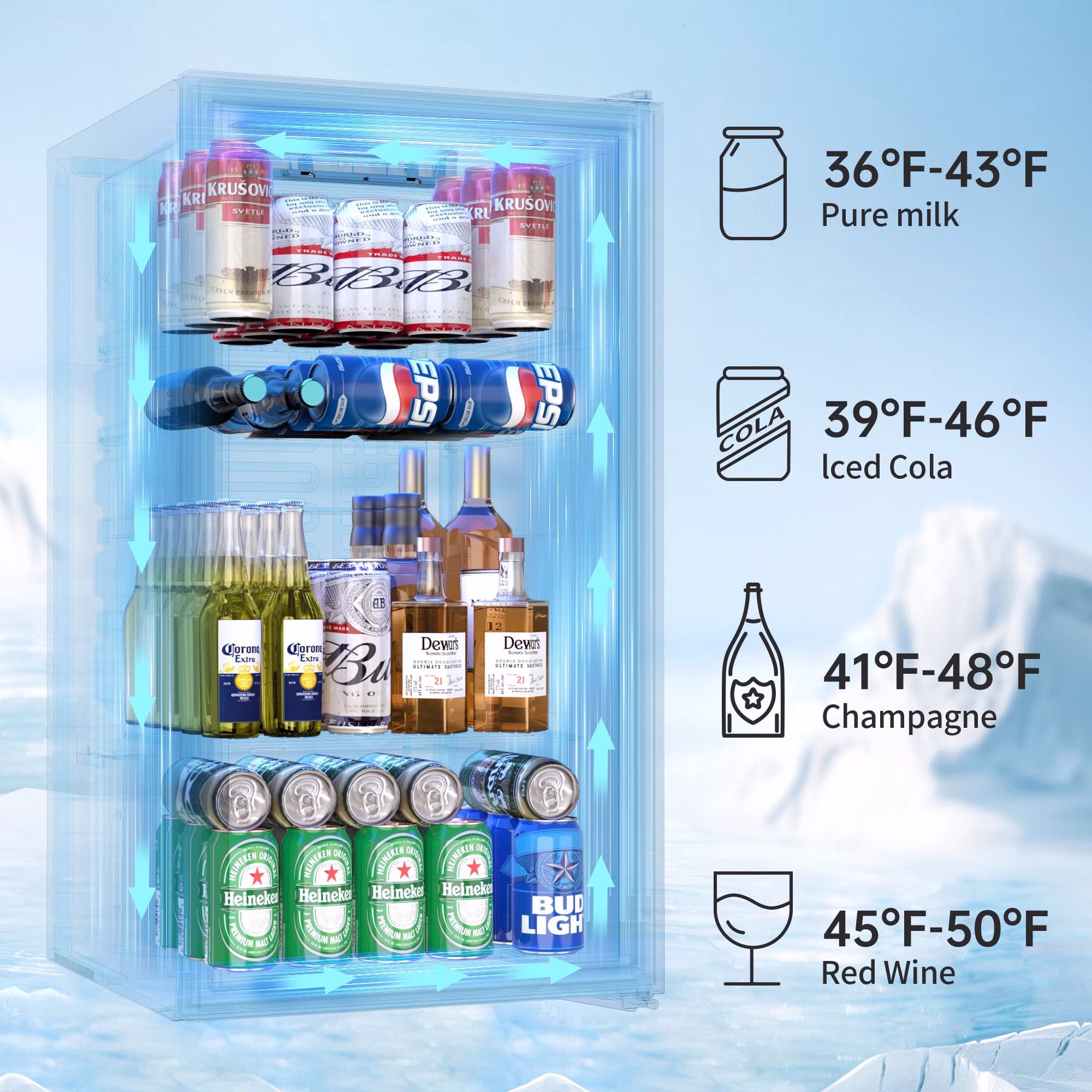 UrbanSync Beverage Cooler, Freestanding Drink Fridge with Glass Door, Adjustable Shelves, Electronic Temperature Control - Image 4