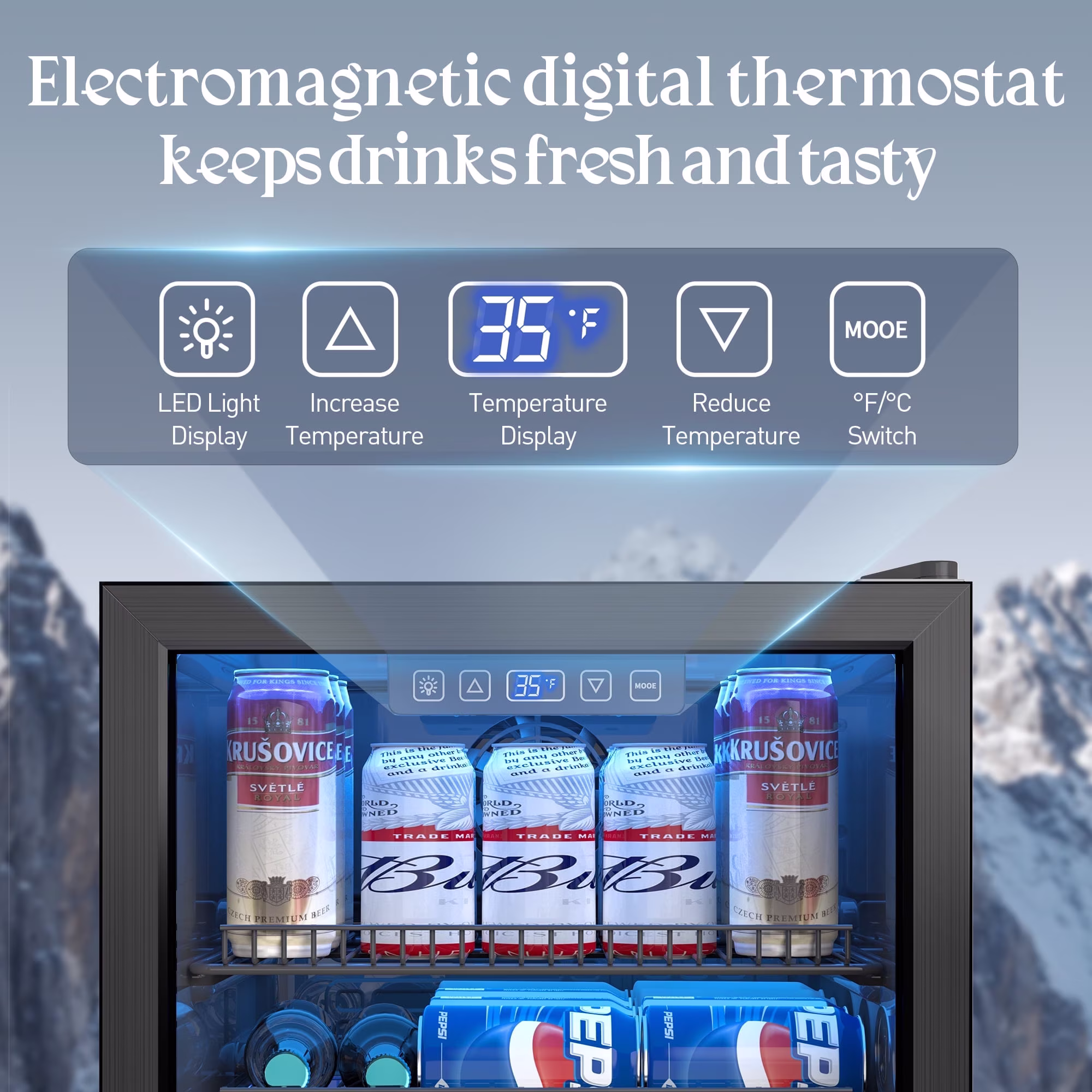 UrbanSync Beverage Cooler, Freestanding Drink Fridge with Glass Door, Adjustable Shelves, Electronic Temperature Control - Image 2