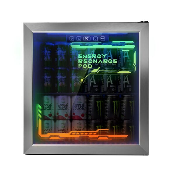 UrbanSync Compact Beverage Cooler, 1.8 Cu.Ft with LED Light Mini Fridge with Double Pane Glass Door & Touch Control, Clear Front Refrigerator for Home, Office