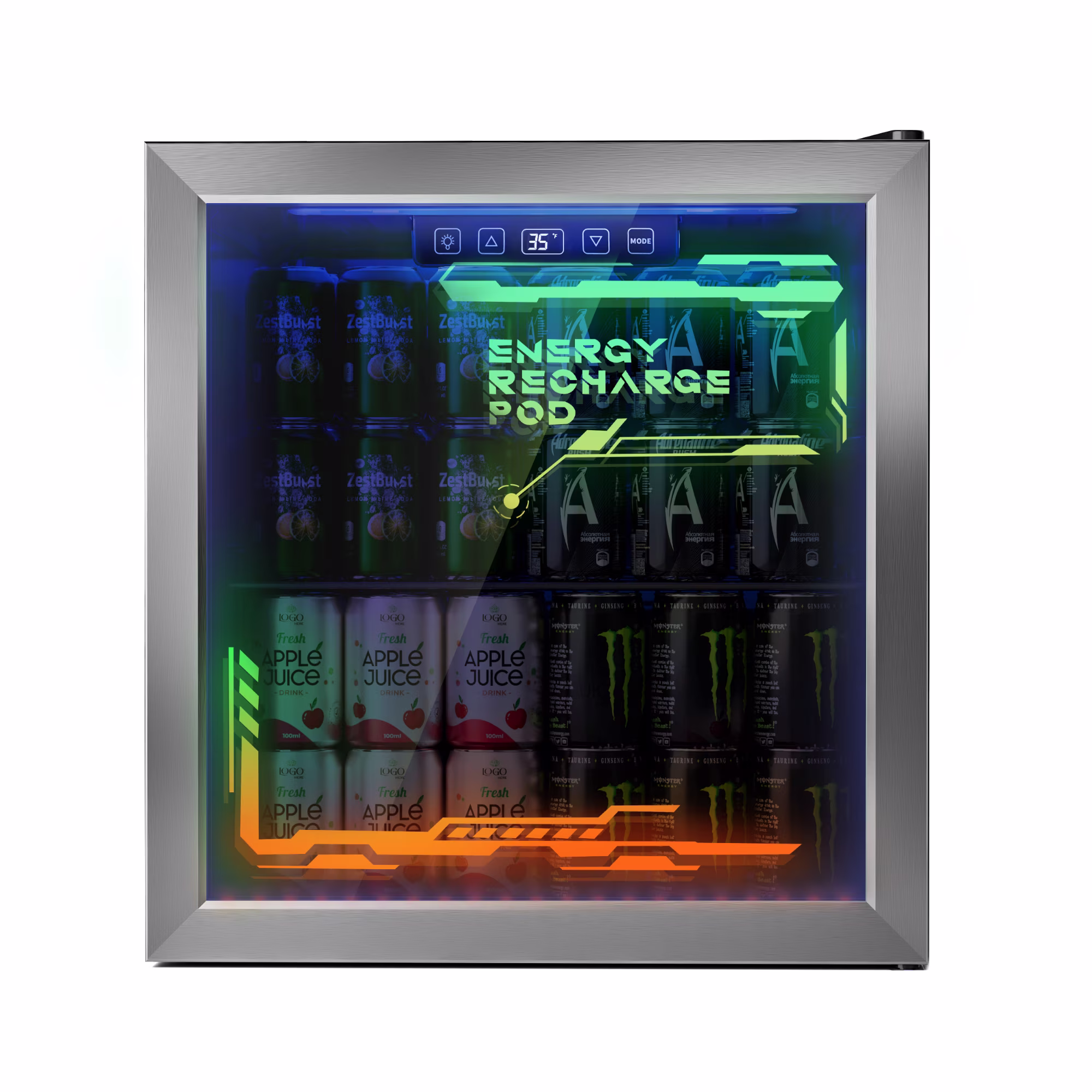 UrbanSync Compact Beverage Cooler, 1.8 Cu.Ft with LED Light Mini Fridge with Double Pane Glass Door & Touch Control, Clear Front Refrigerator for Home, Office