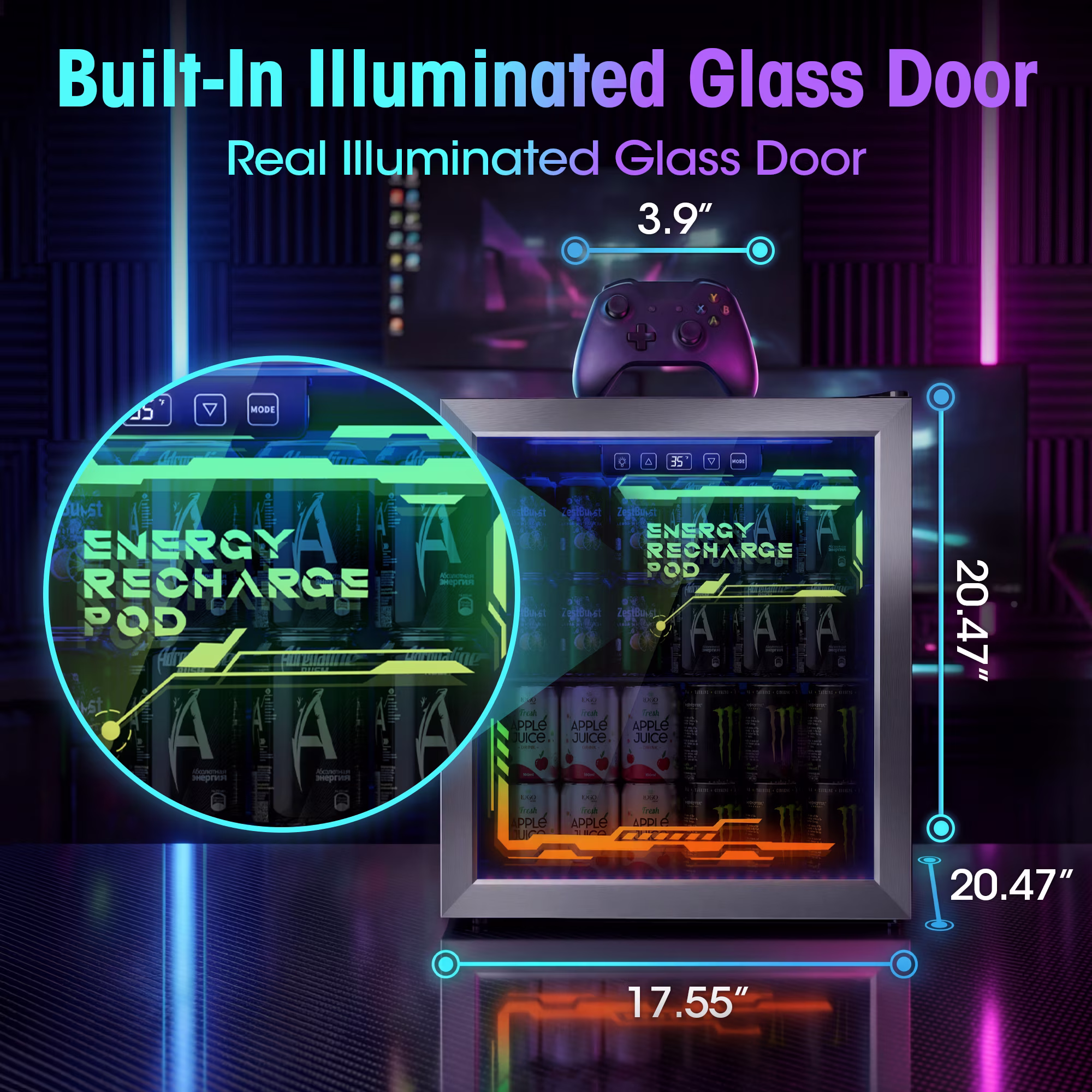 UrbanSync Compact Beverage Cooler, 1.8 Cu.Ft with LED Light Mini Fridge with Double Pane Glass Door & Touch Control, Clear Front Refrigerator for Home, Office - Image 4