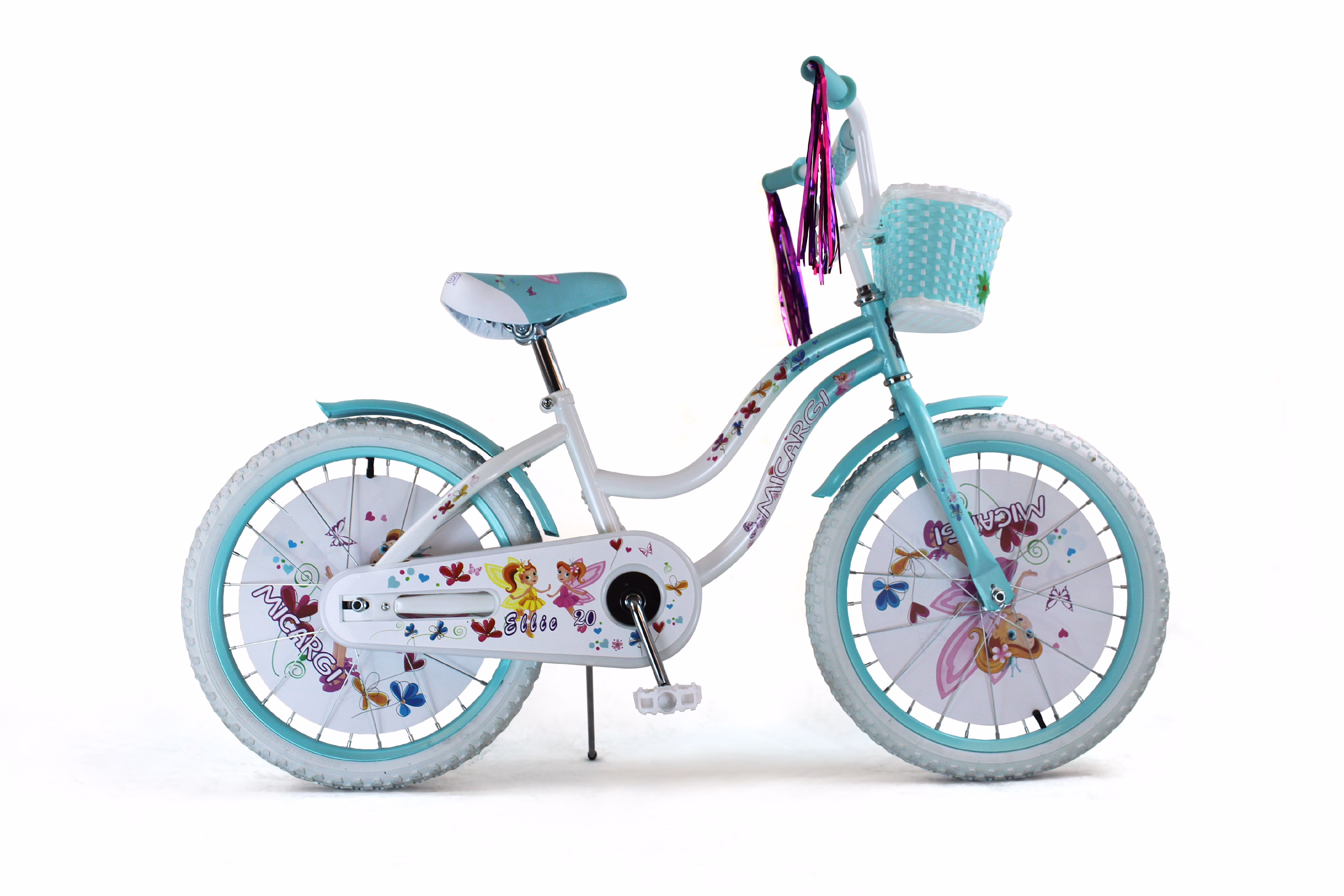 USToyOutlet 20" Cruiser Steel Frame Bicycle Coaster Brake One Piece Crank, White Full cover Chain Guard, Baby Blue Basket, Fenders & Rims, White Tire Kid's Bike - White/Baby Blue - Image 2